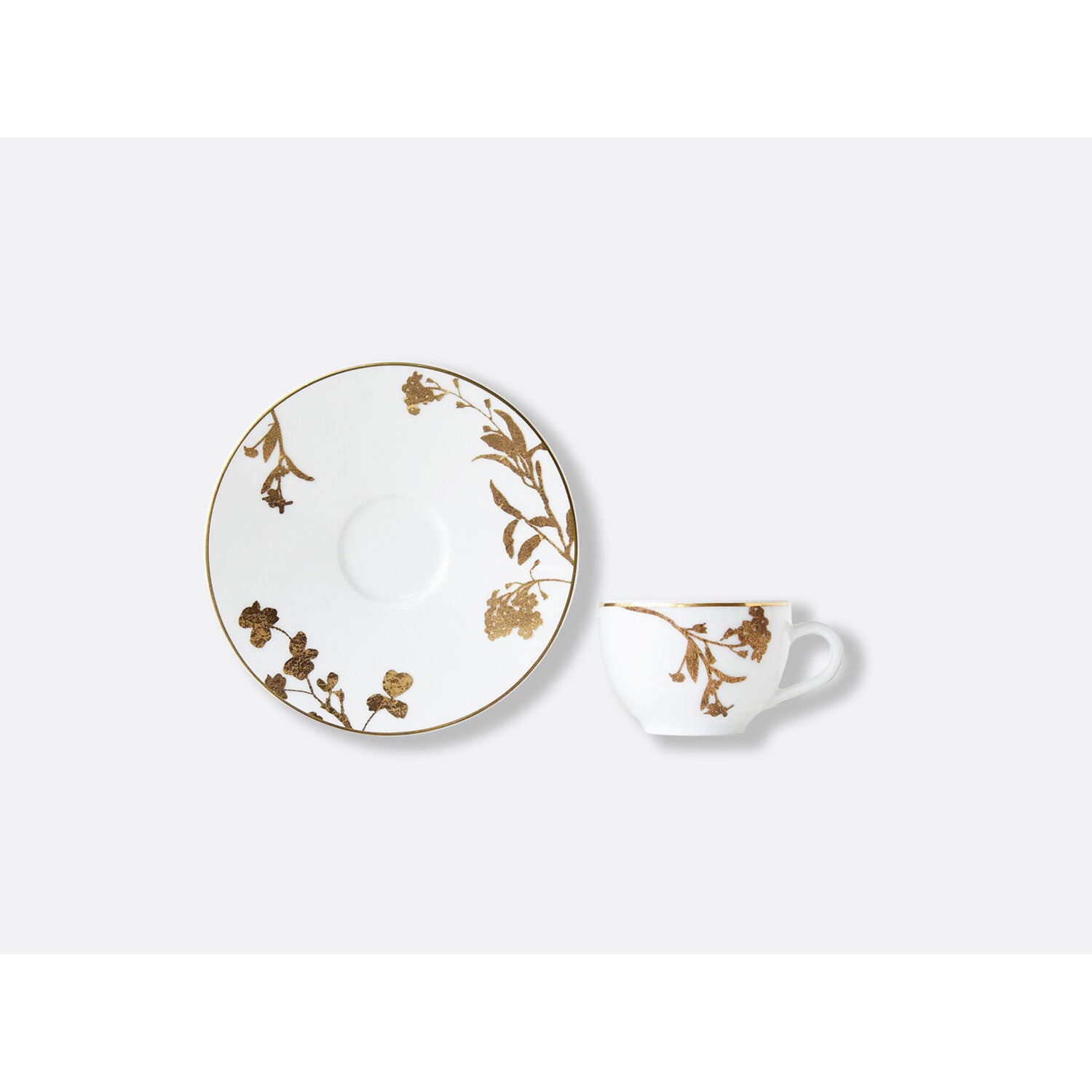 Bernardaud Set of moka cups and saucers 3 oz, Limoges porcelain, Végétal Or collection, detail view