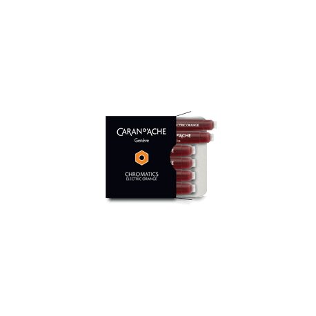 Caran d'Ache Chromatics Ink Cartridges, Electric Orange (Box of 6) on a white background