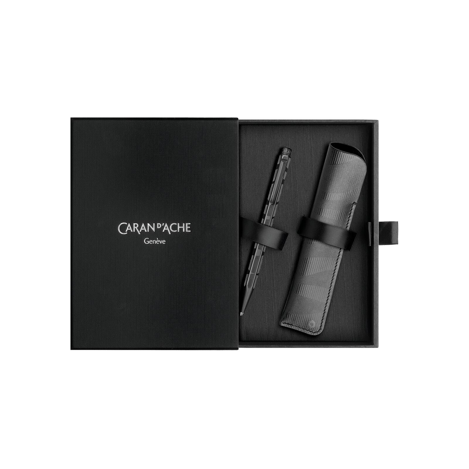 Caran d'Ache Ecridor Black Lines Ballpoint Pen & Leather Case Set — detail view 5