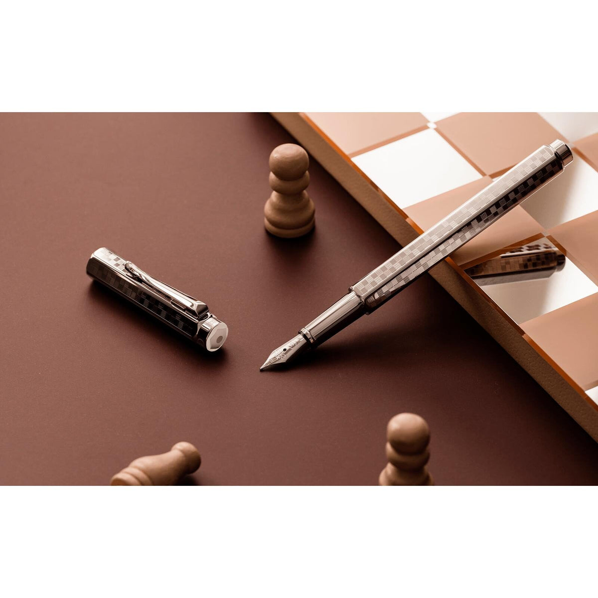 Caran d'Ache Ecridor Damier Fountain Pen, Gray Silver, detail view 5
