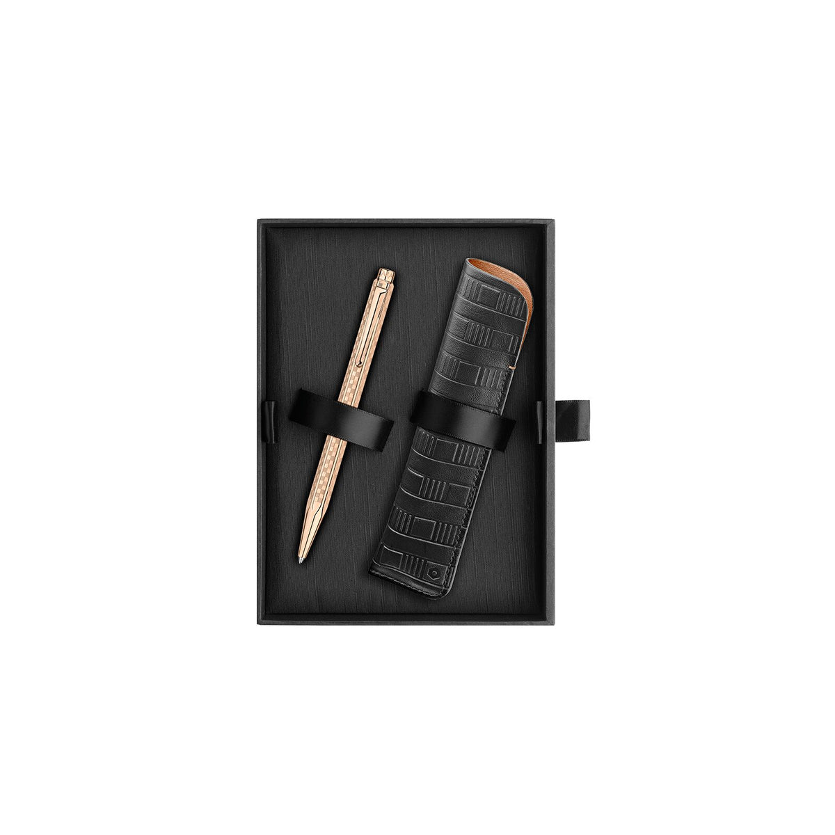Caran d'Ache Ecridor Damier Rose Gold Ballpoint Pen & Leather Case Set, detail view 7