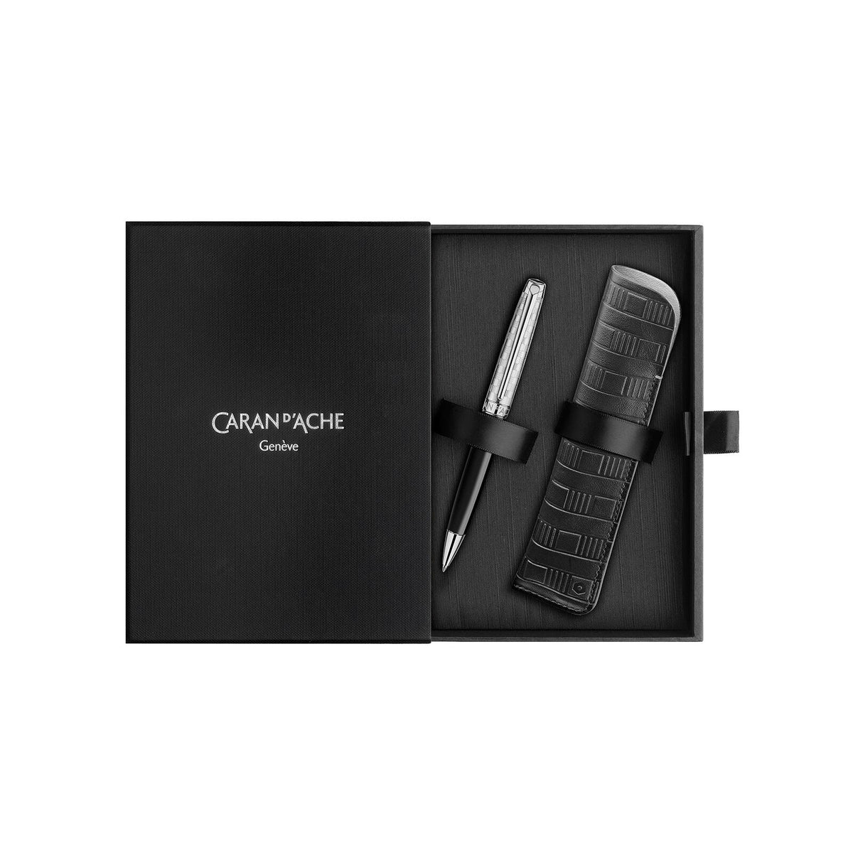 Caran d'Ache Léman Damier Ballpoint Pen & Leather Case Set, detail view 6