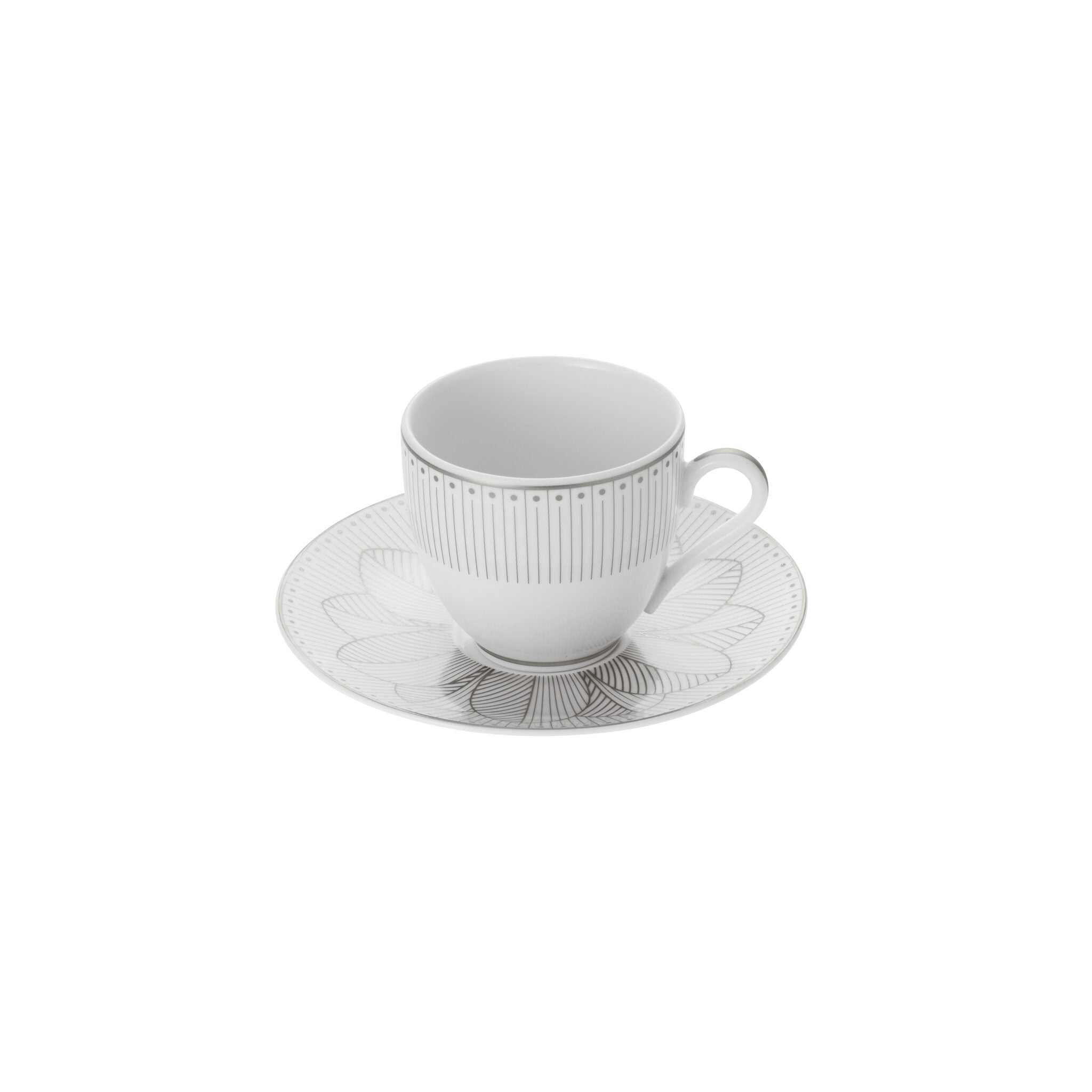 Christofle Malmaison 2 Porcelain Coffee Cup and Saucers Platinum Finish β additional view
