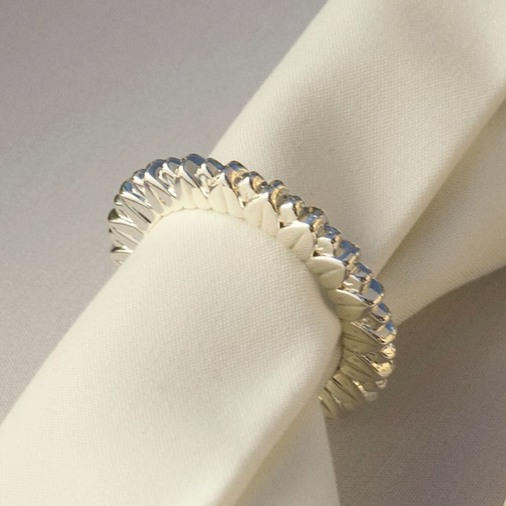 Christofle Malmaison Silver-Plated Set of 2 Palmettes Napkin Rings in silver-plate on a white background