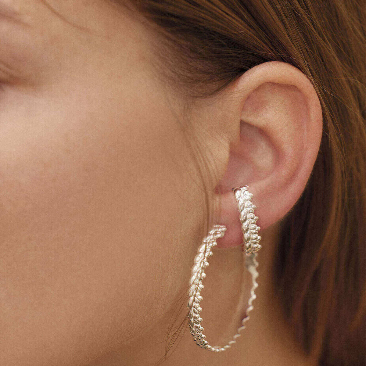 Christofle Babylone Sterling Silver Hoop Earrings, view 4