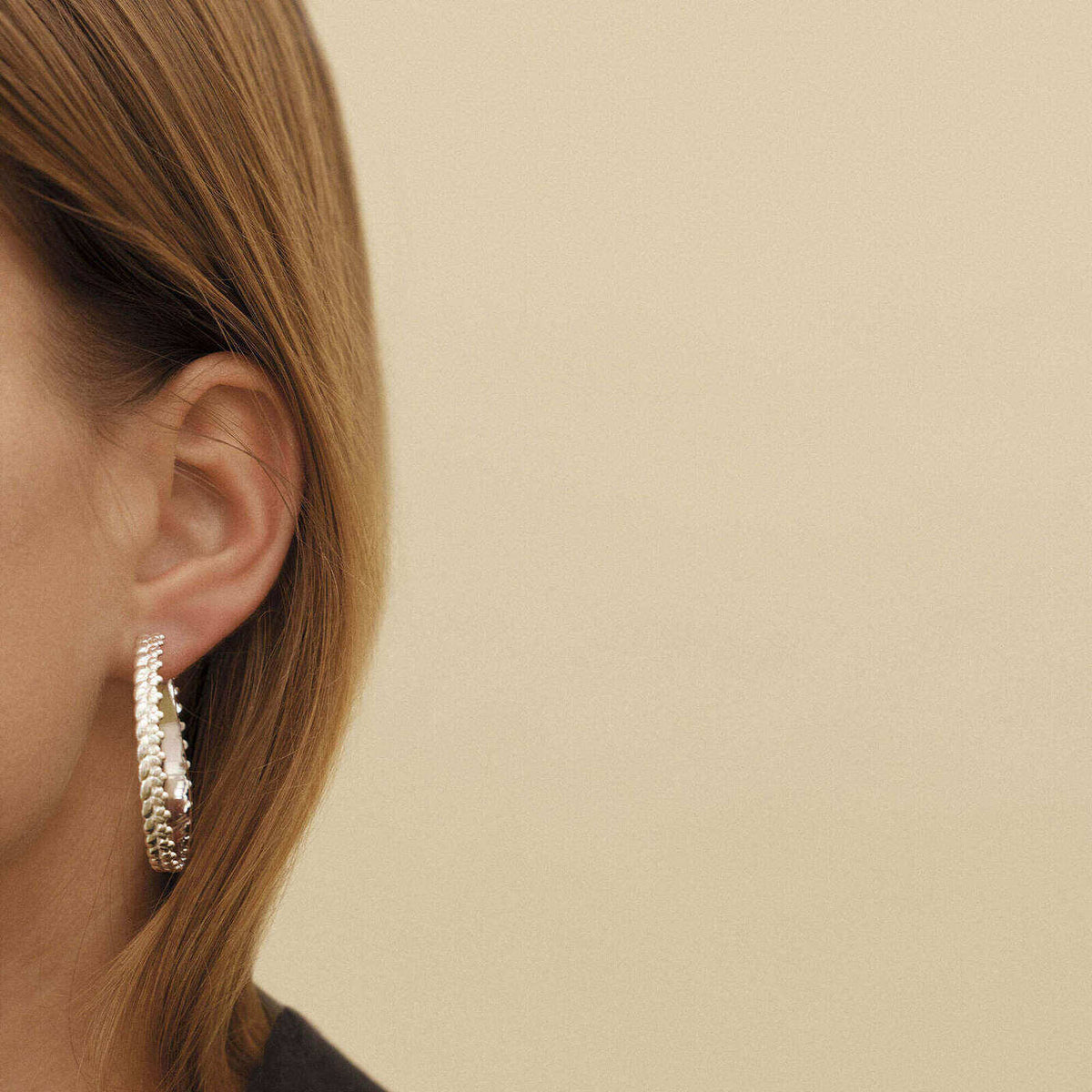 Christofle Babylone Sterling Silver Hoop Earrings, view 5