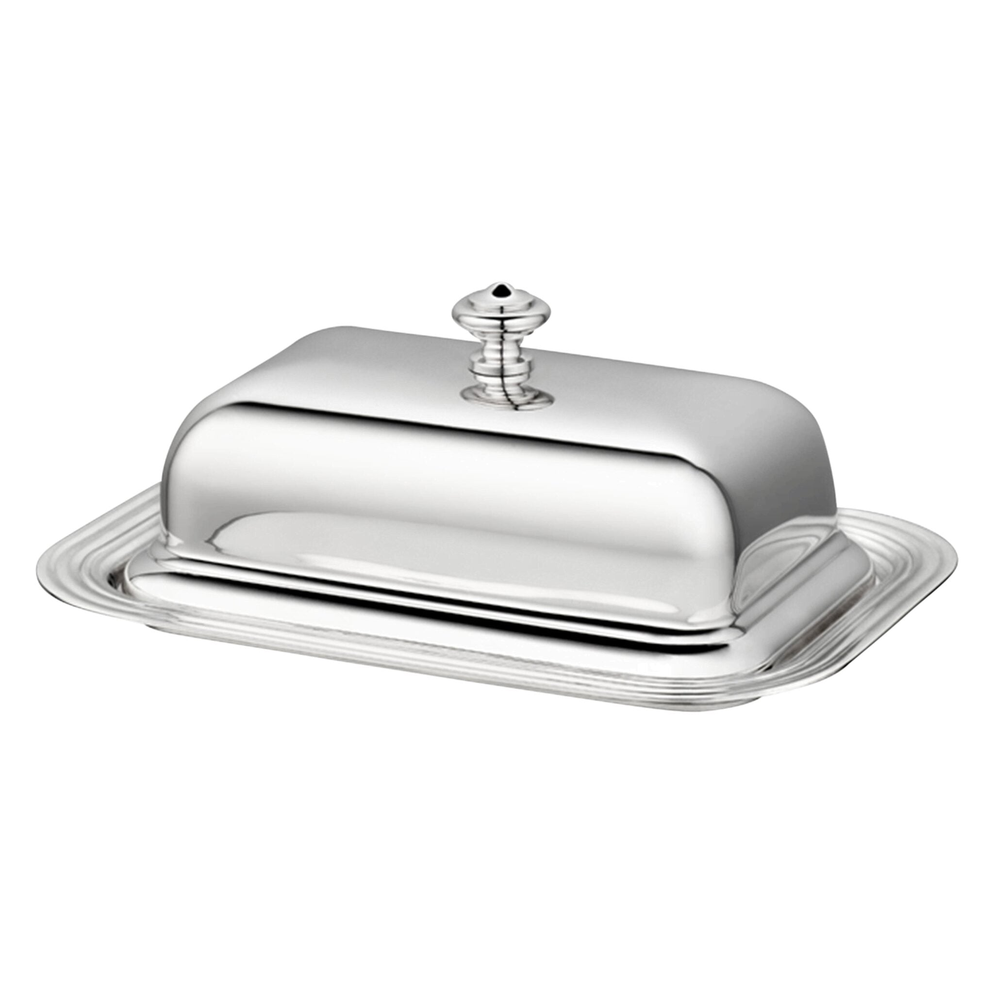 Christofle Albi Silver-Plated Lidded Butter Dish in silver-plate on a white background