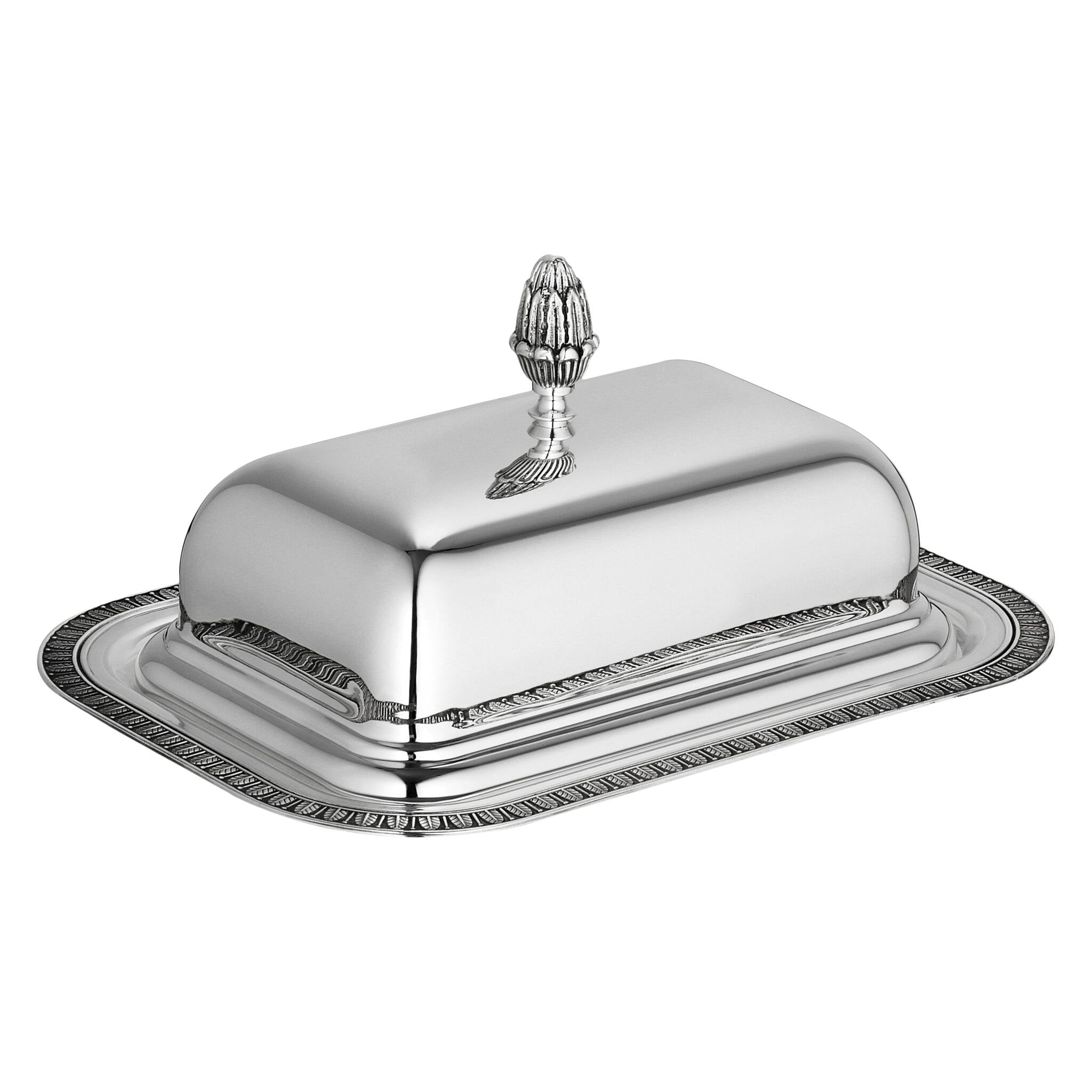 Christofle Malmaison Silver-Plated Lidded Butter Dish in silver-plate on a white background