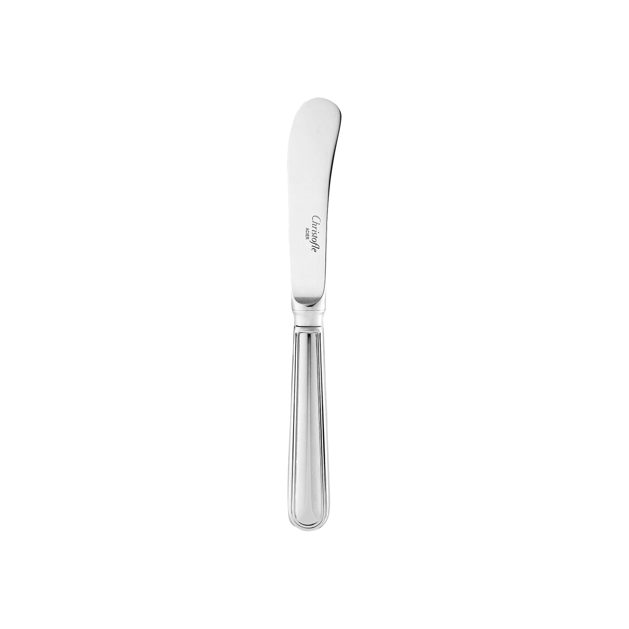 Christofle Albi Stainless Steel Butter Spreader in stainless steel on a white background