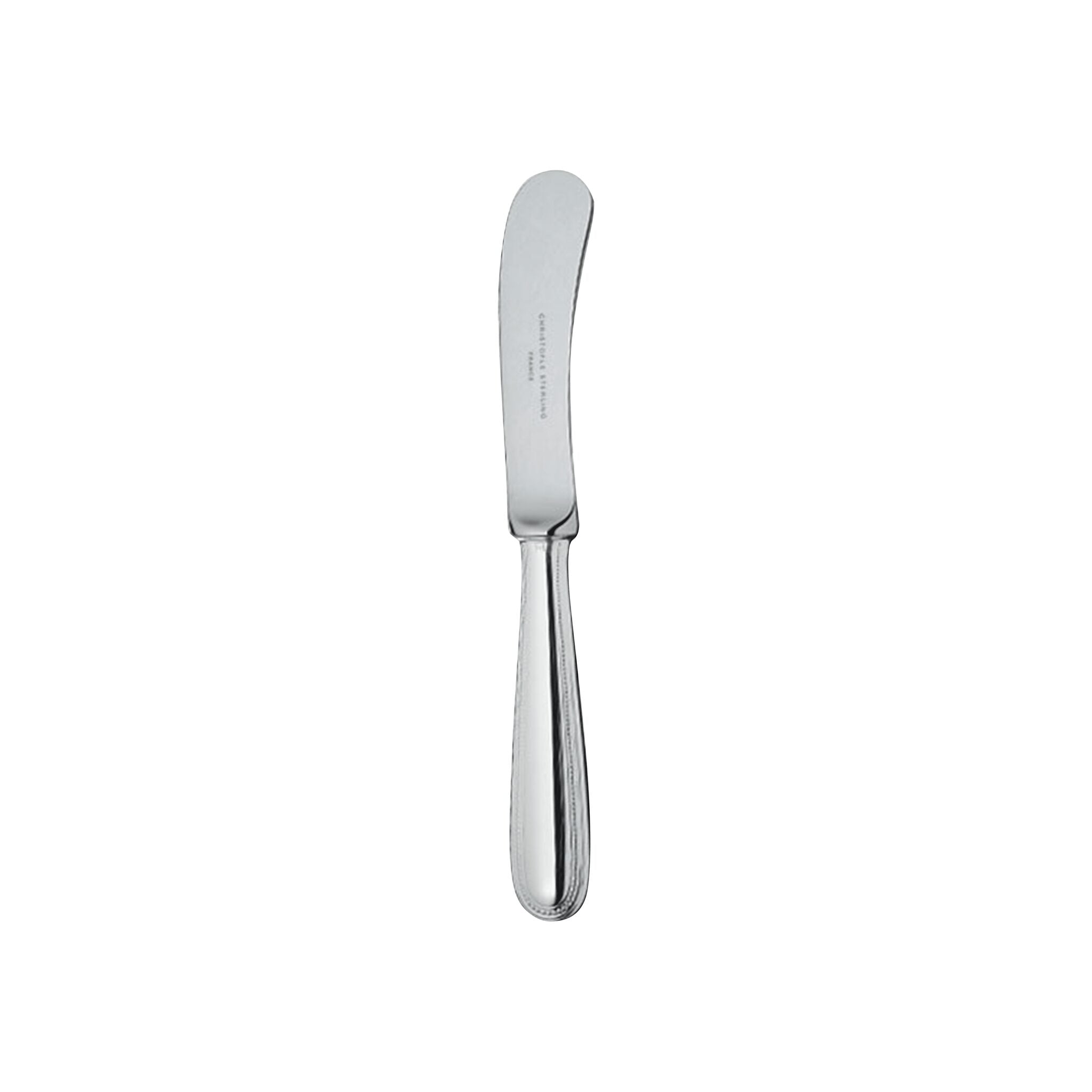 Christofle Perles Sterling Silver Butter Knife in sterling silver on a white background