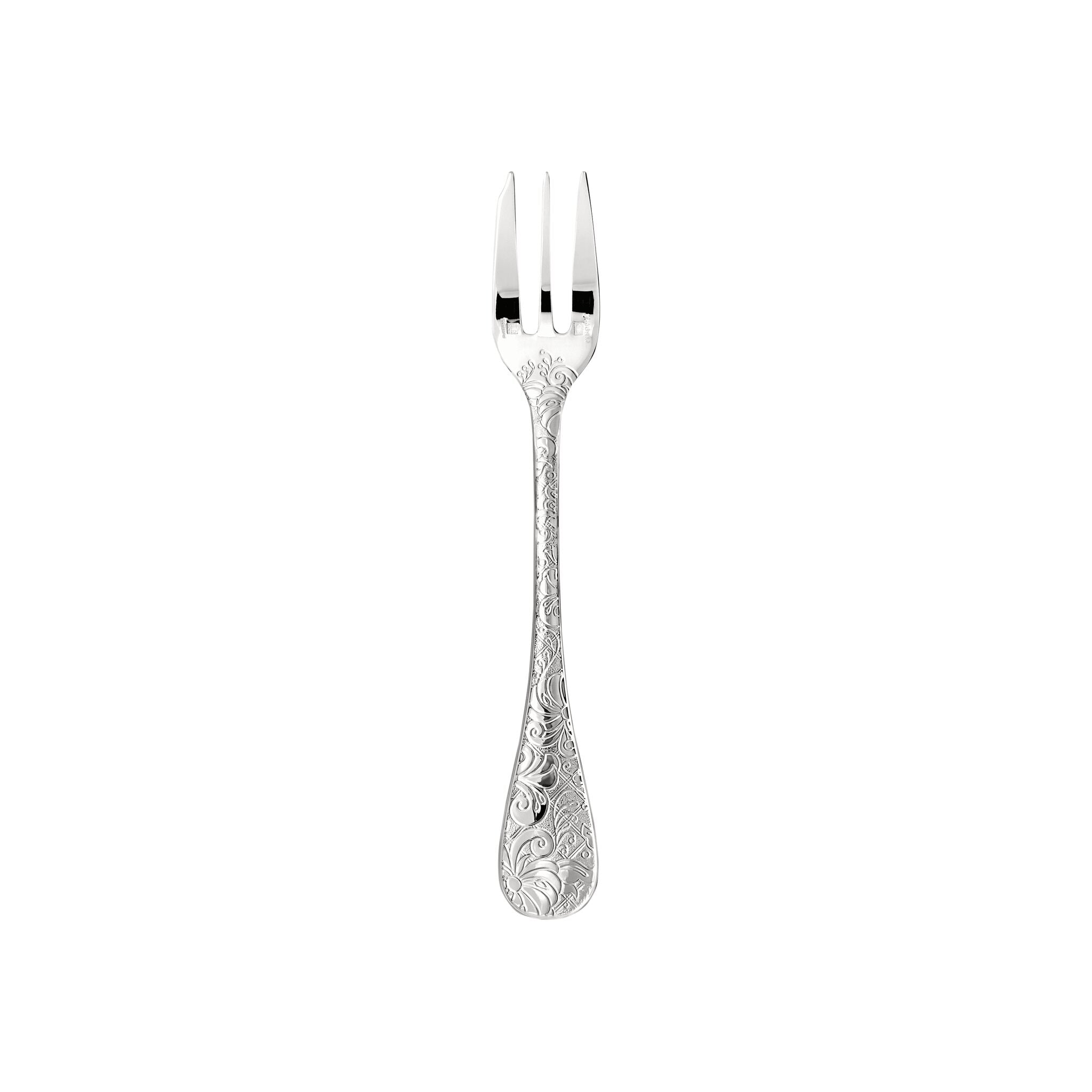 Christofle Jardin d'Eden Silver-Plated Cake Fork in silver-plate on a white background