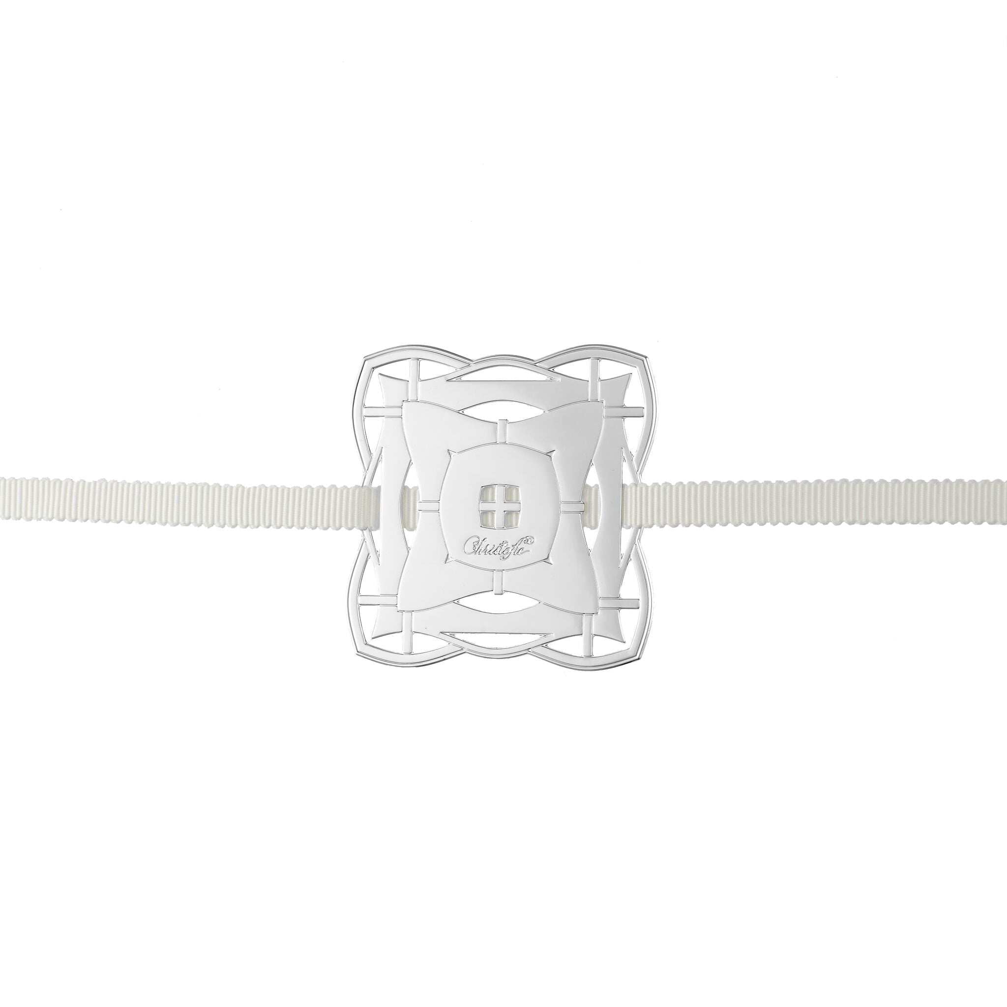Christofle Celebration Ornament Rectangle - Silver Plated in silver-plate on a white background