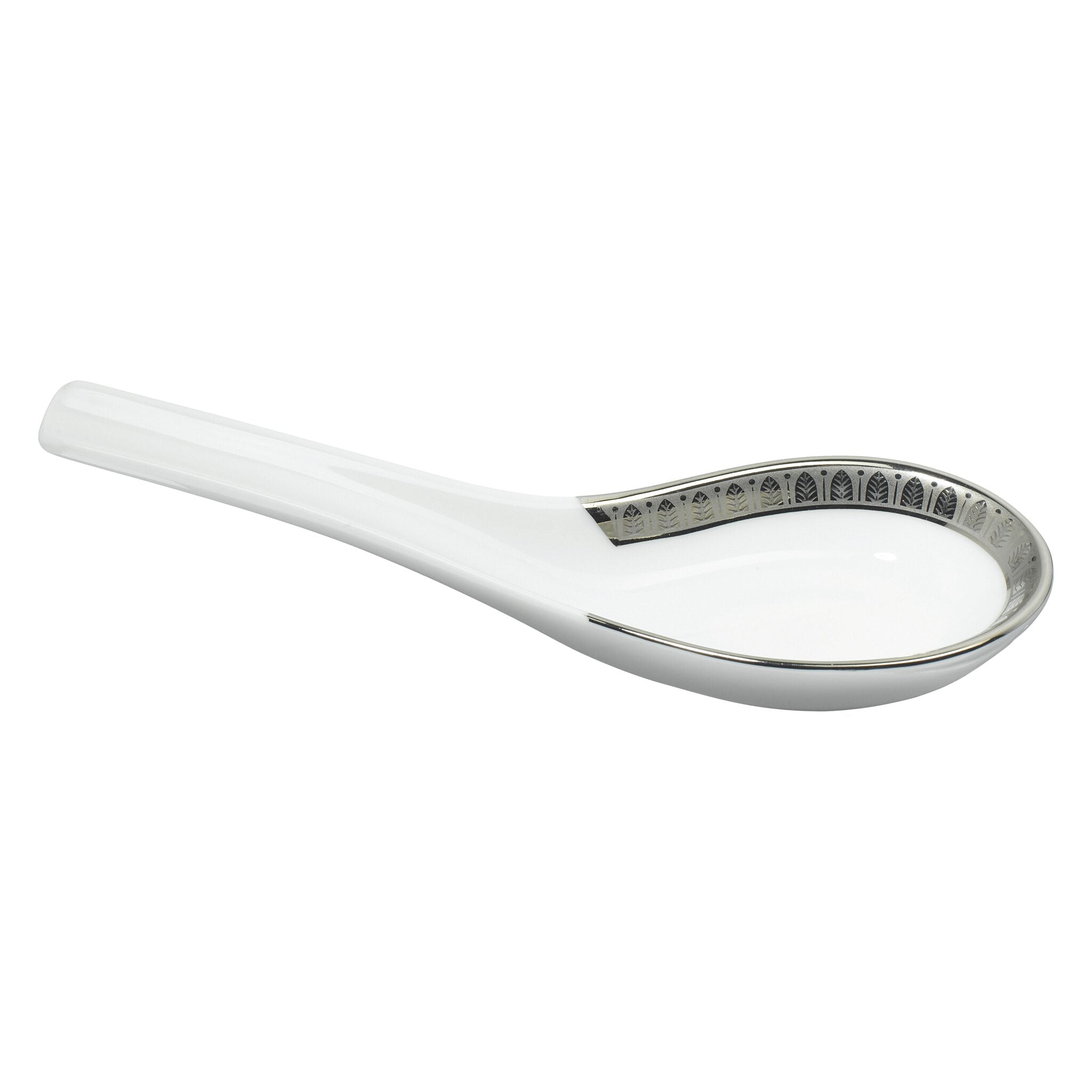 Christofle Malmaison Porcelain Chinese Spoon Platinum Finish in porcelain on a white background