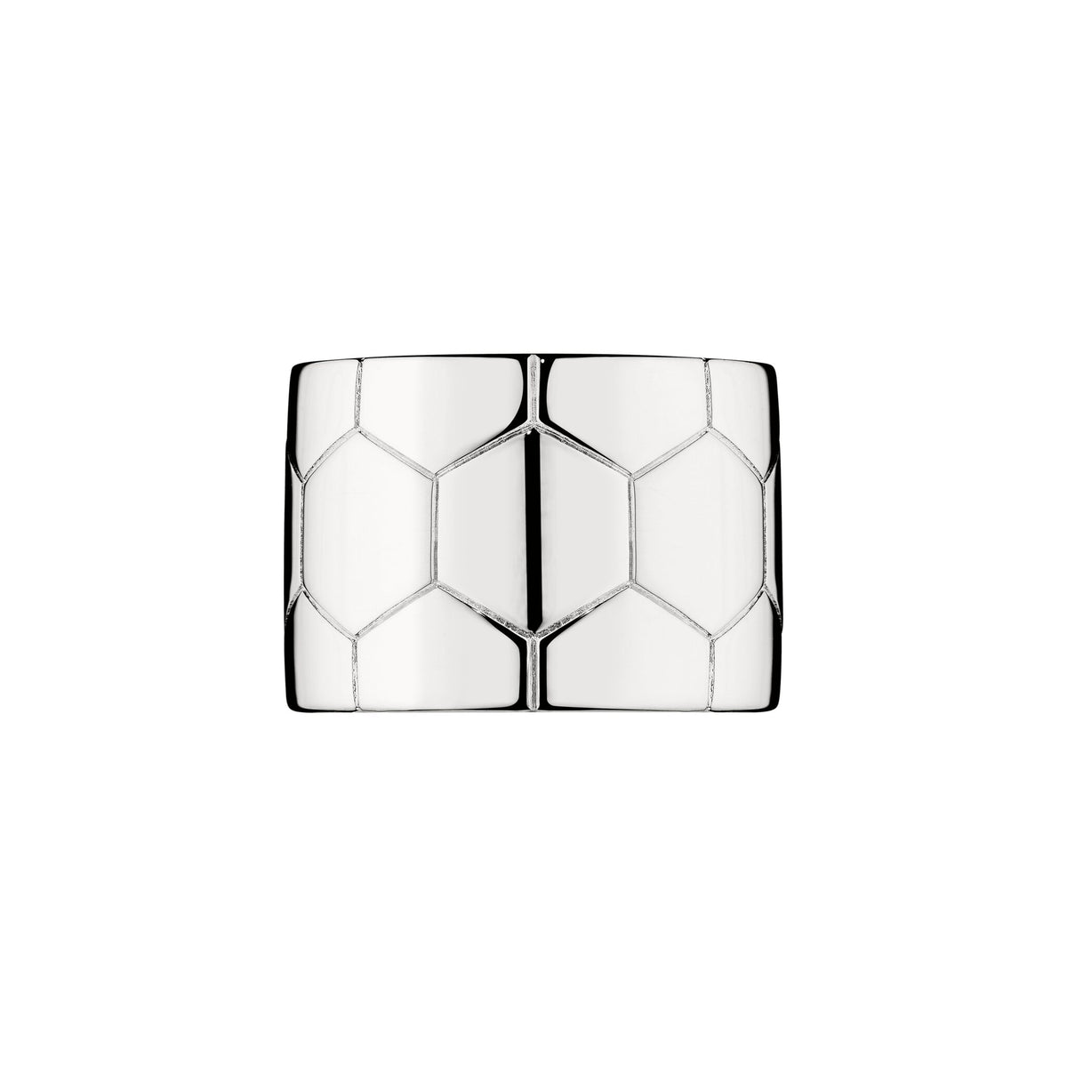 Christofle Code Royale Sterling Silver Hexagon Wide Band Ring on a white background