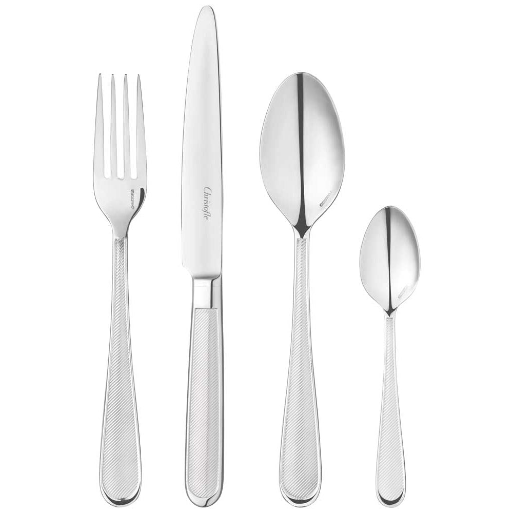christofle concorde stainless steel table fork, dinner knife, table spoon, coffee spoon