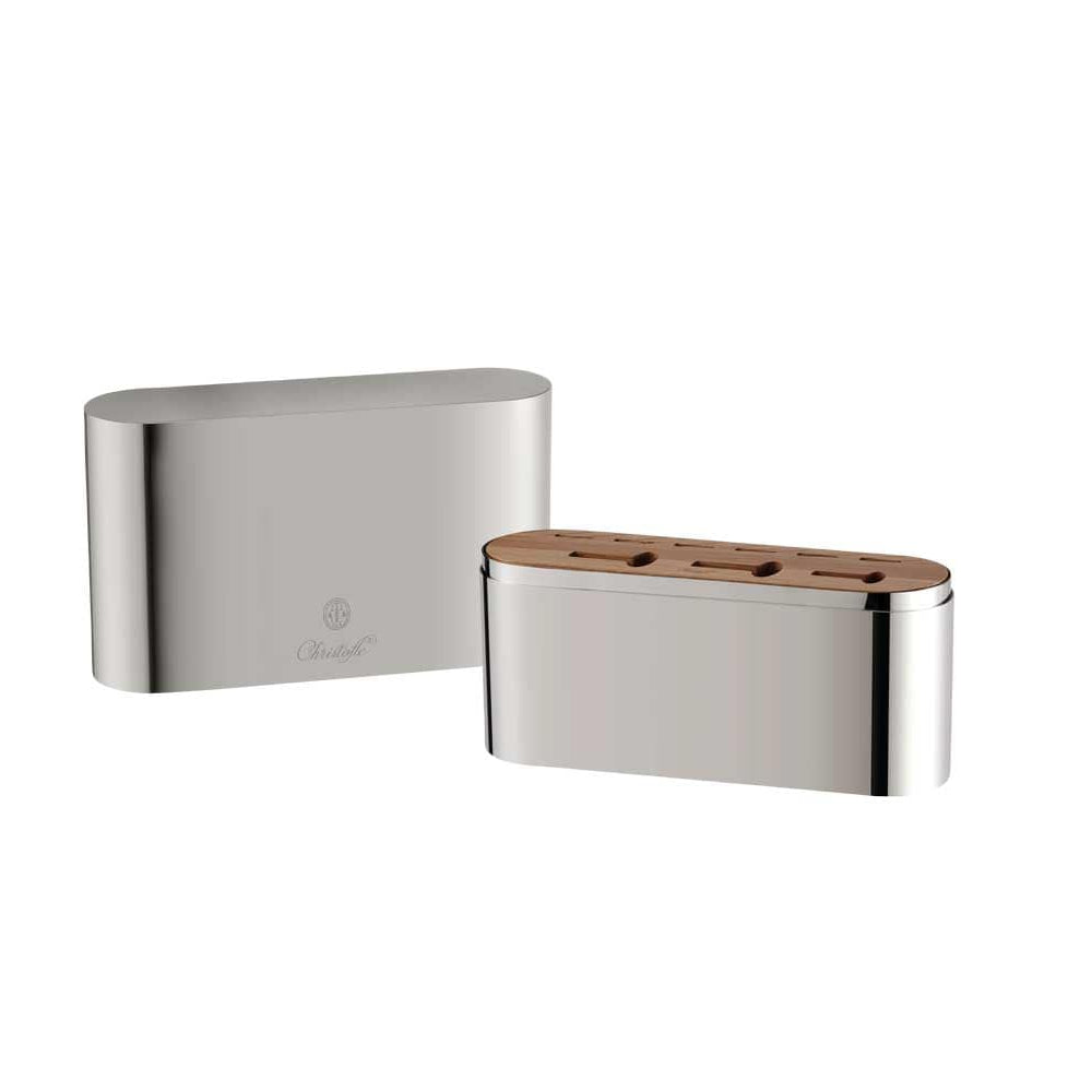 Christofle Concorde stainless steel flatware case, wooden interior, holds 24 pieces, sold empty