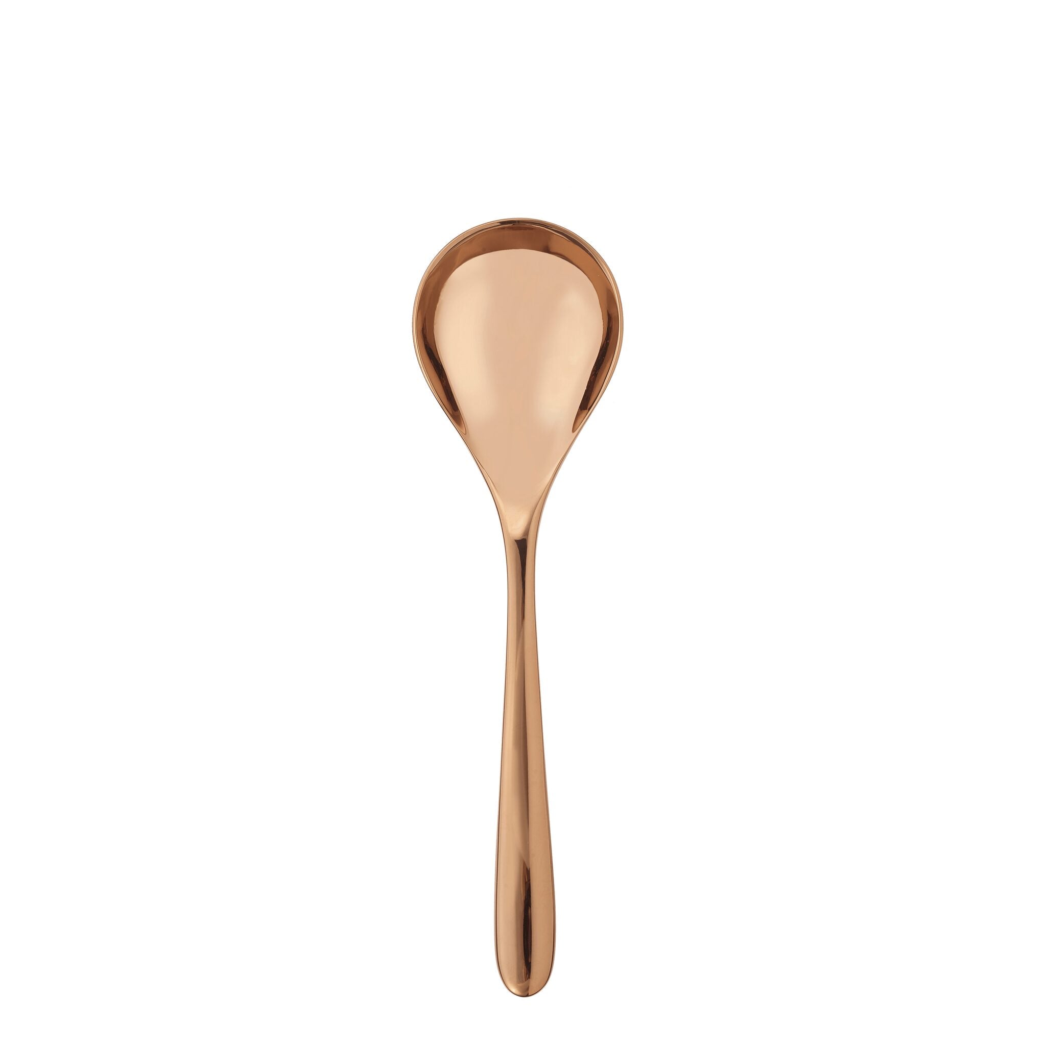 Christofle L'Ame de Christofle Copper Stainless Steel Cream Soup Spoon in stainless steel on a white background