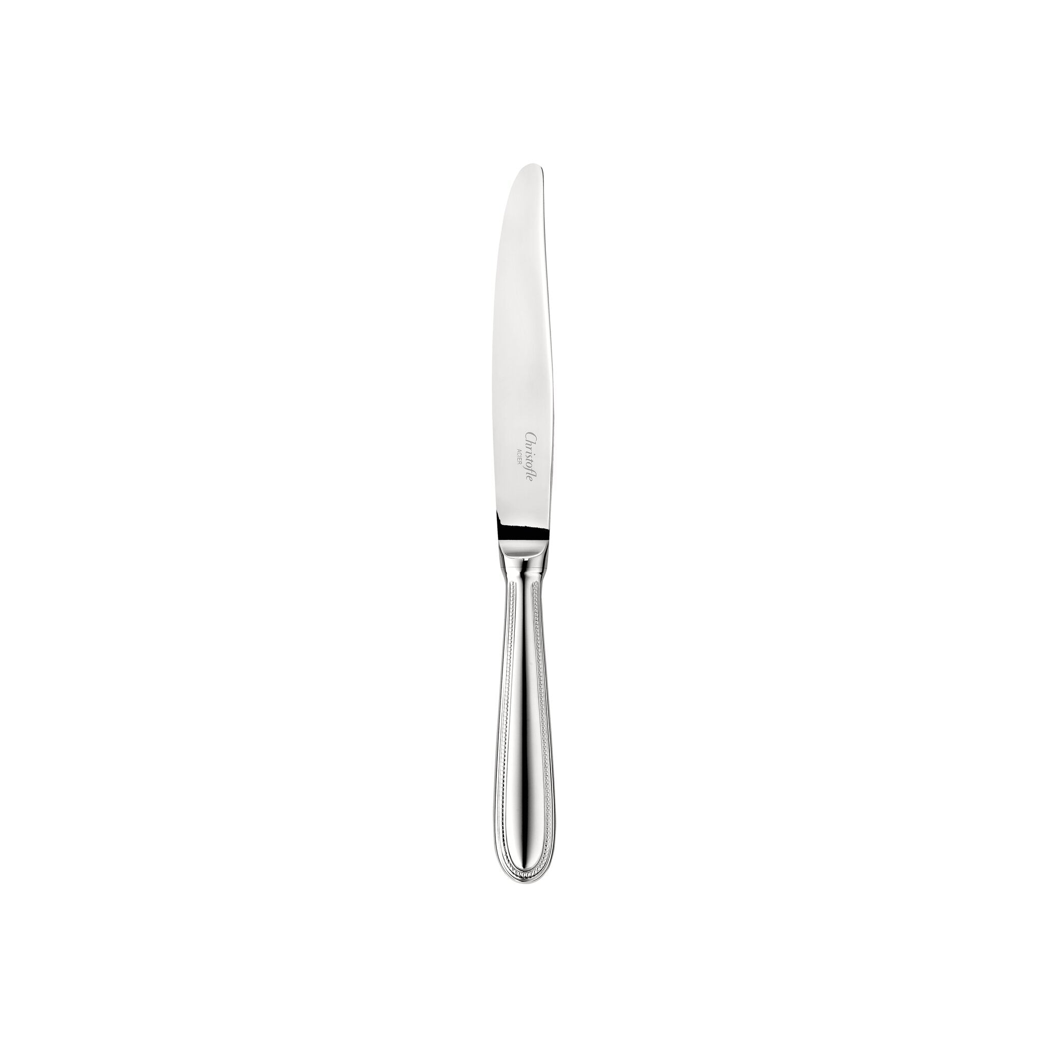 Christofle Stainless Steel Dessert Knife in stainless steel on a white background