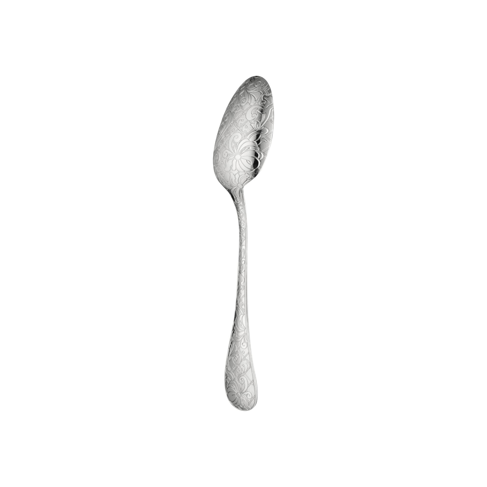 Christofle Jardin d'Eden Sterling Silver Dessert Spoon in sterling silver on a white background