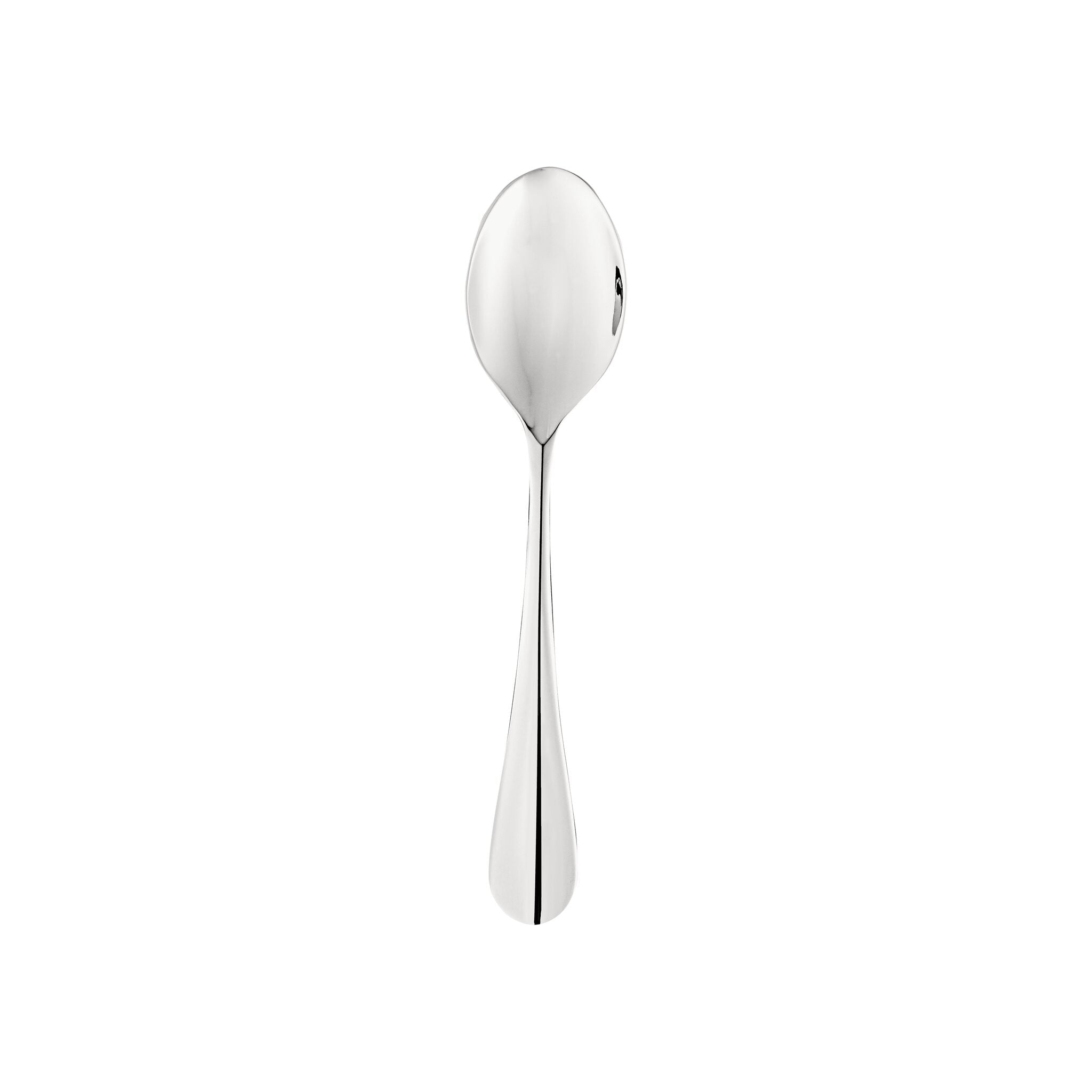 Christofle Origine Stainless Steel Dessert Spoon in stainless steel on a white background