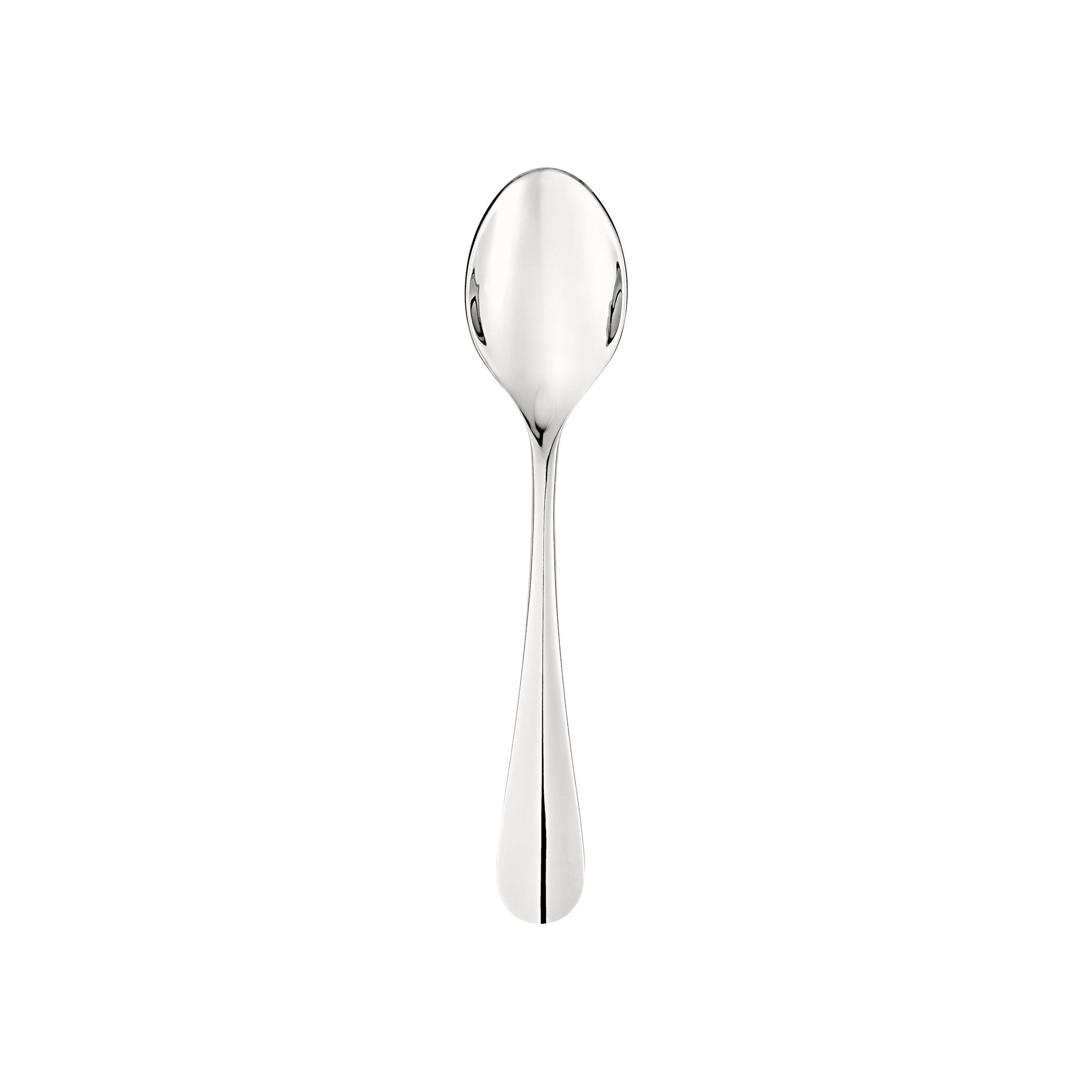 Christofle Origine Stainless Steel Dessert Spoon in stainless steel on a white background