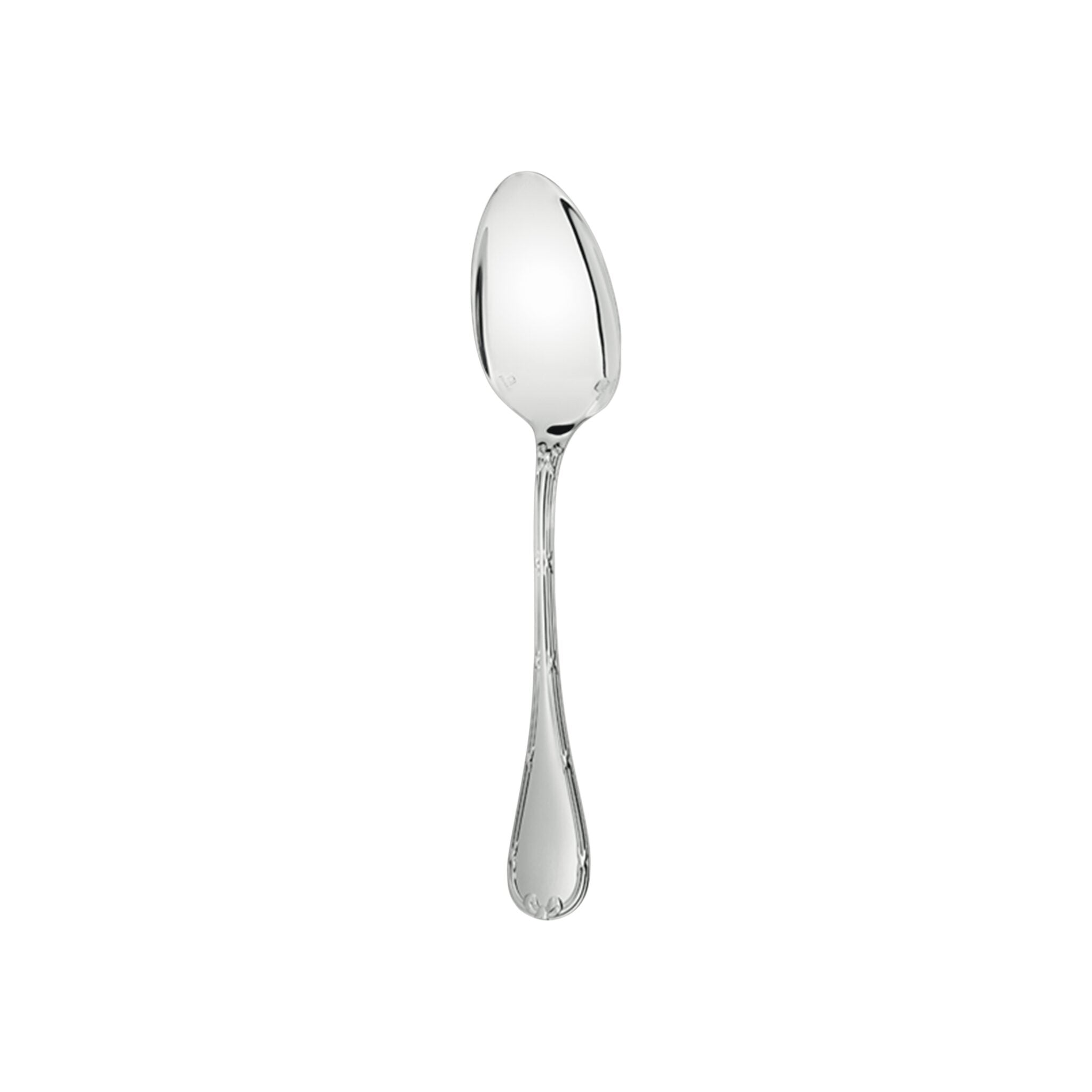 Christofle Rubans Silver-Plated Dessert Spoon in silver-plate on a white background
