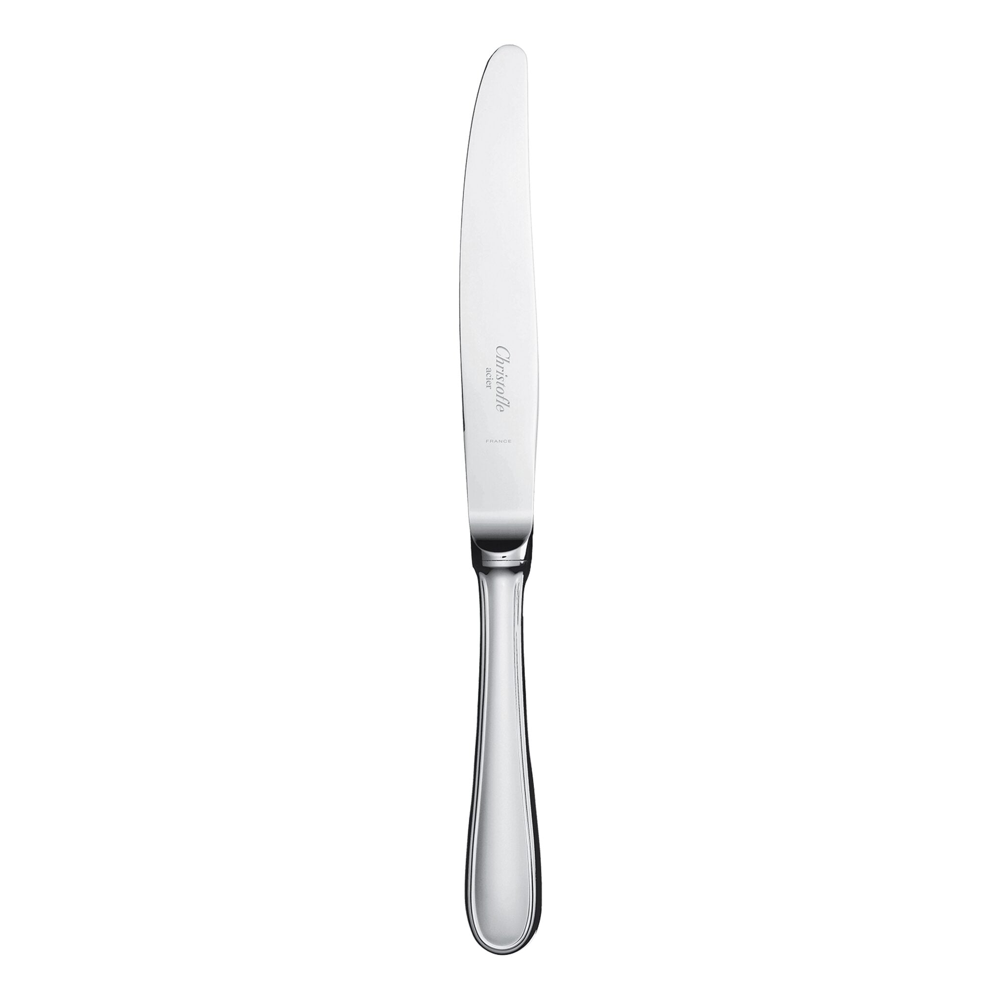 Christofle Albi 2 Stainless Steel Dinner Knife in stainless steel on a white background