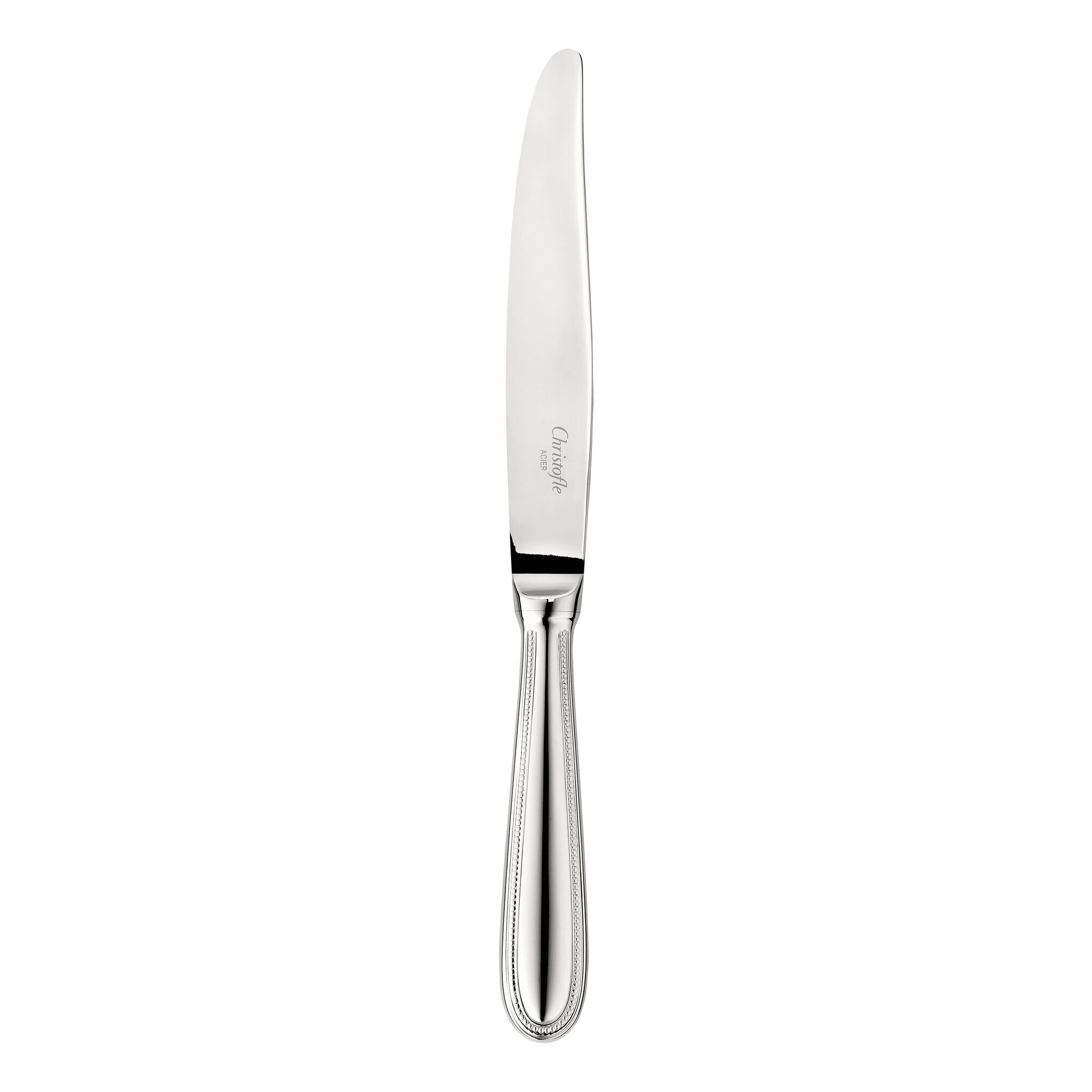 Christofle Stainless Steel Dinner Knife in stainless steel on a white background