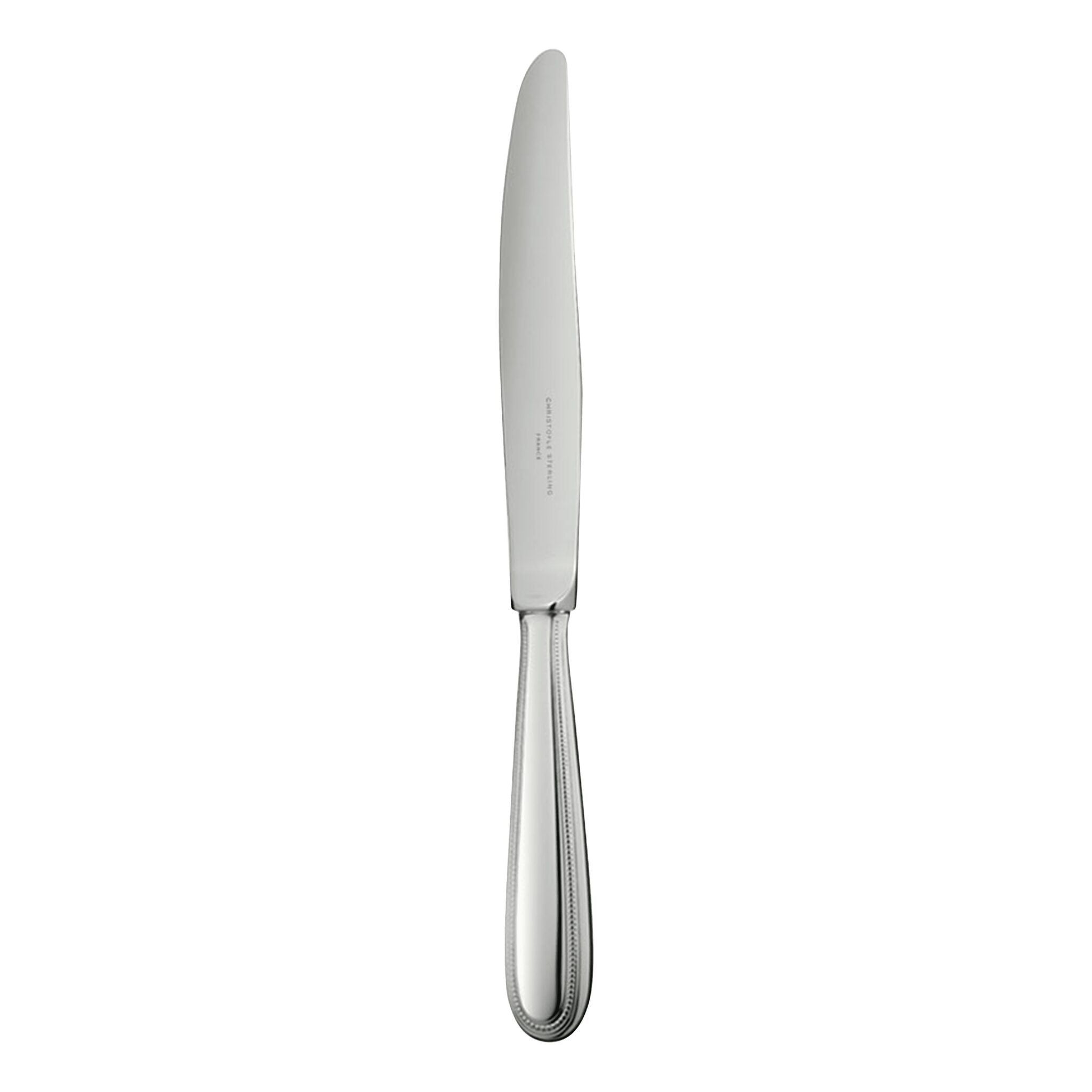 Christofle Perles Sterling Silver Dinner Knife in sterling silver on a white background