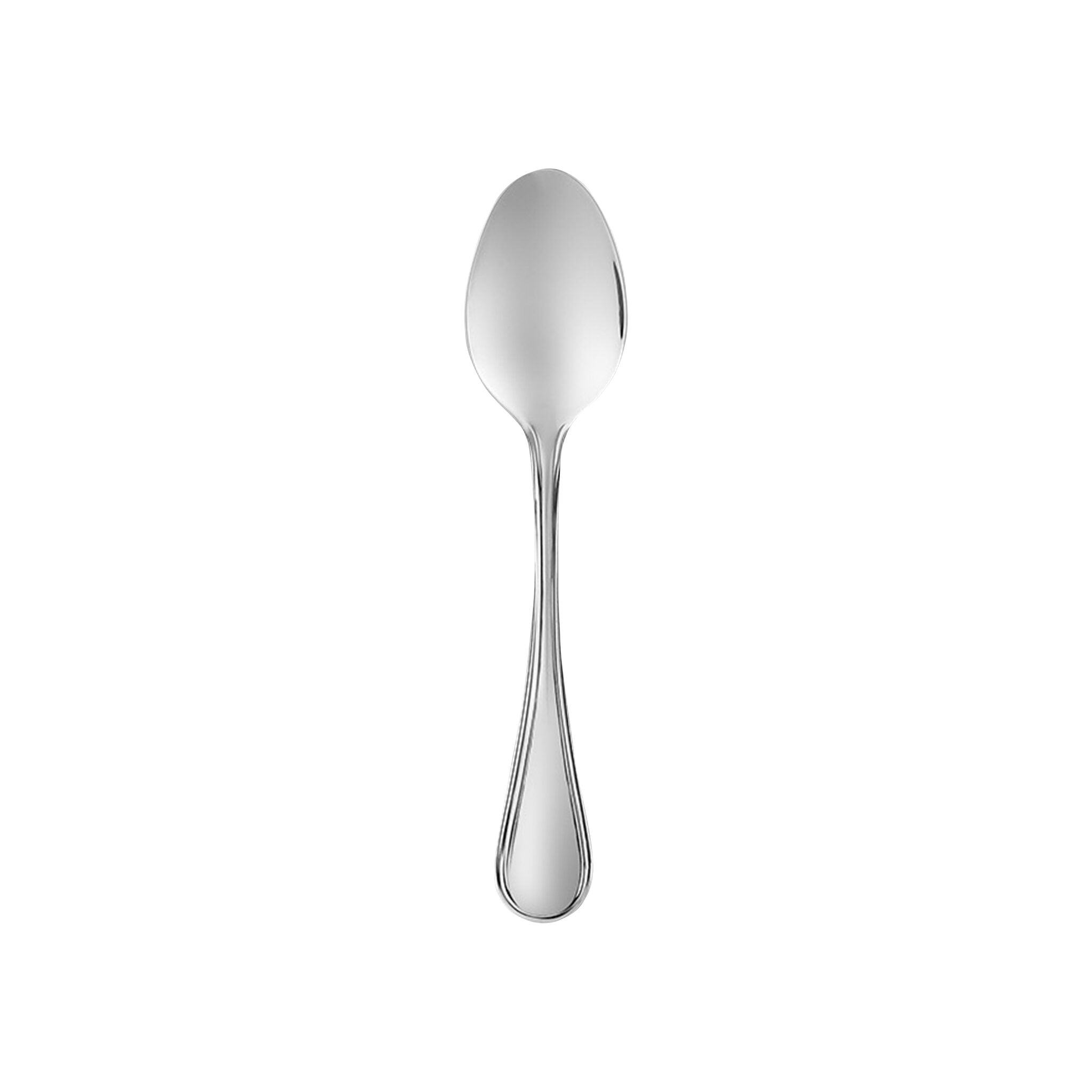 Christofle Albi Stainless Steel Espresso Spoon in stainless steel on a white background