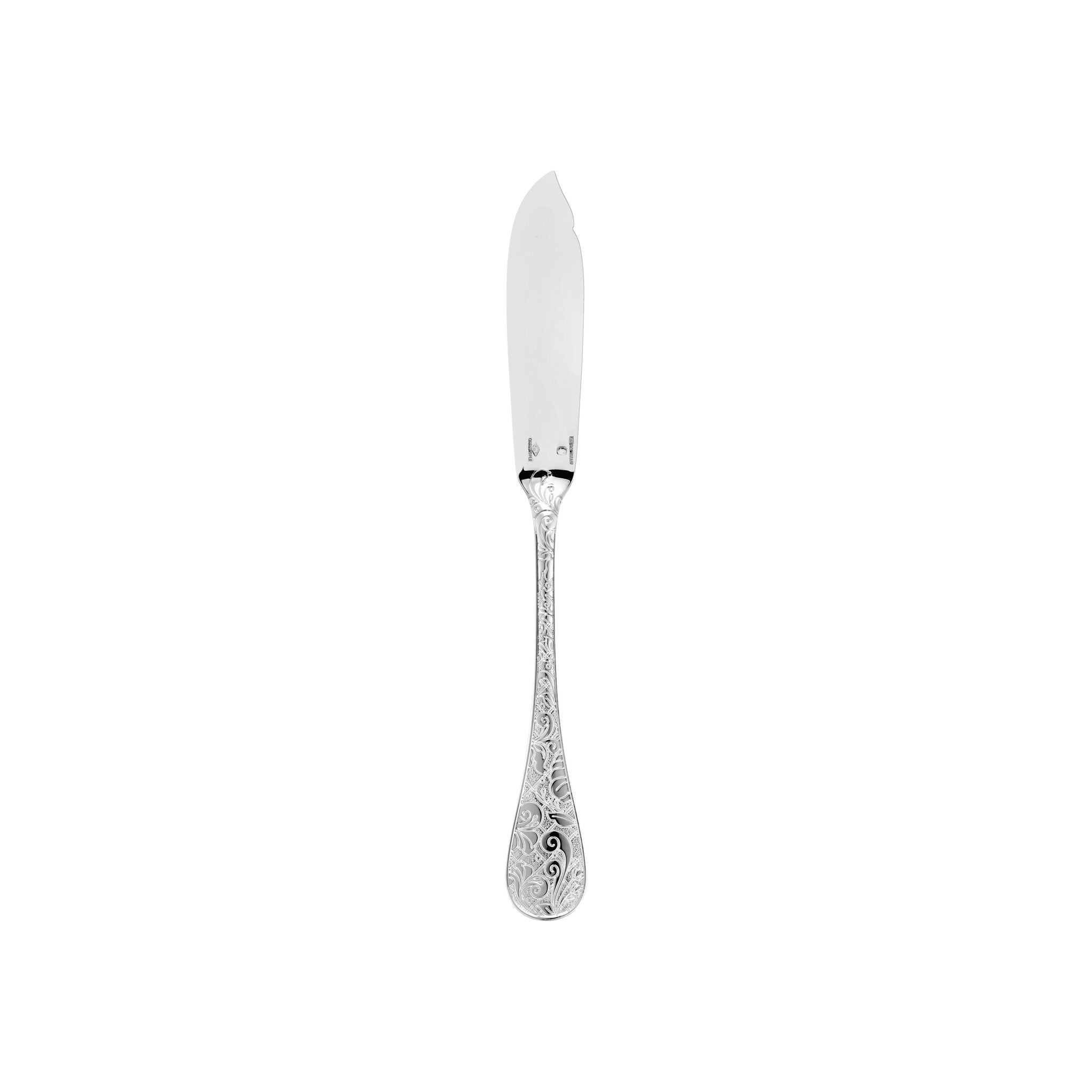 Christofle Jardin d'Eden Sterling Silver Fish Knife in sterling silver on a white background