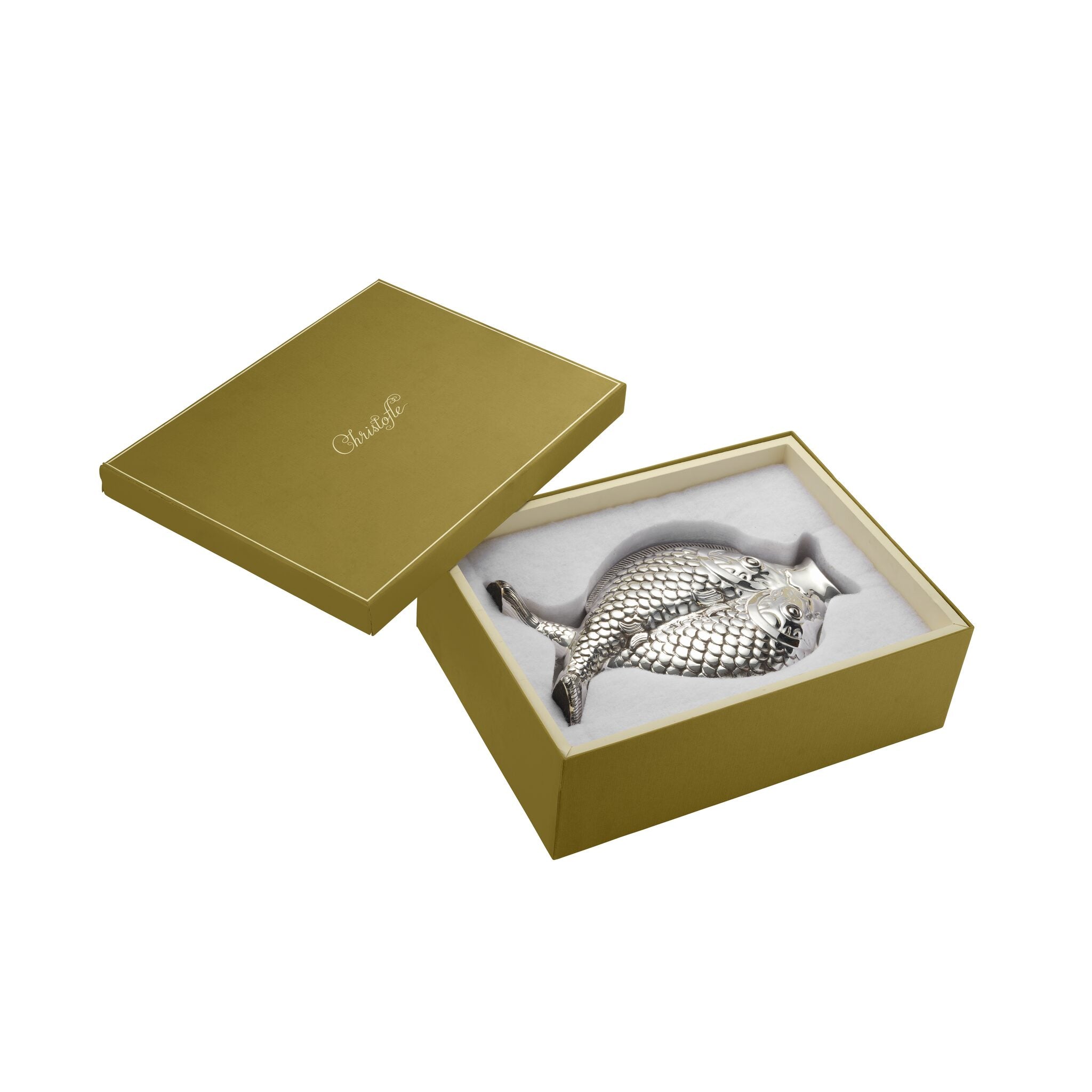 Christofle Silver-Plated Fish Shape Vase in silver-plate on a white background