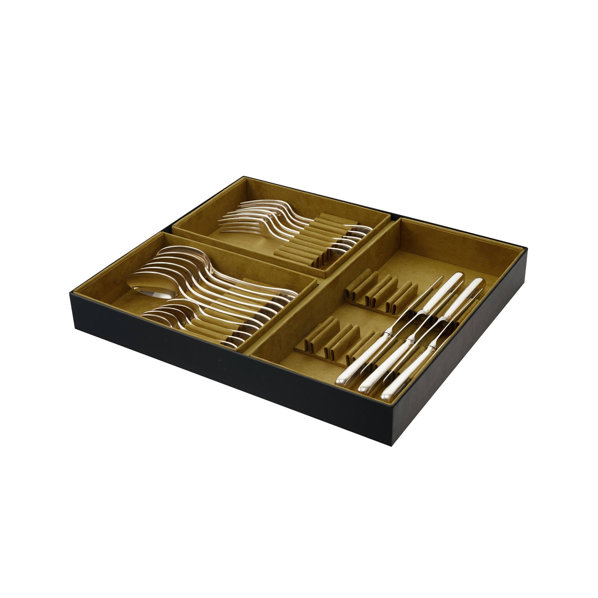 Christofle Perles 24-Piece Silver-Plated Flatware Set with Storage Box in silver-plate on a white background