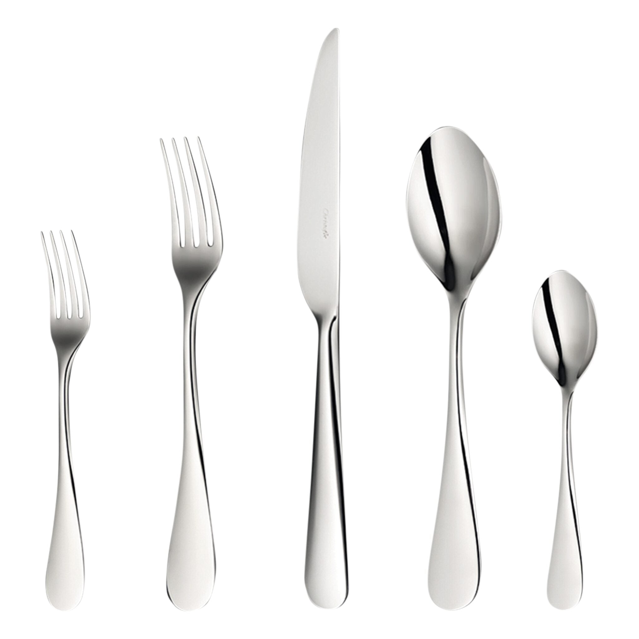 Christofle Flatware Set for 6 People (36 Pieces) Origine Stainless Steel in stainless steel on a white background