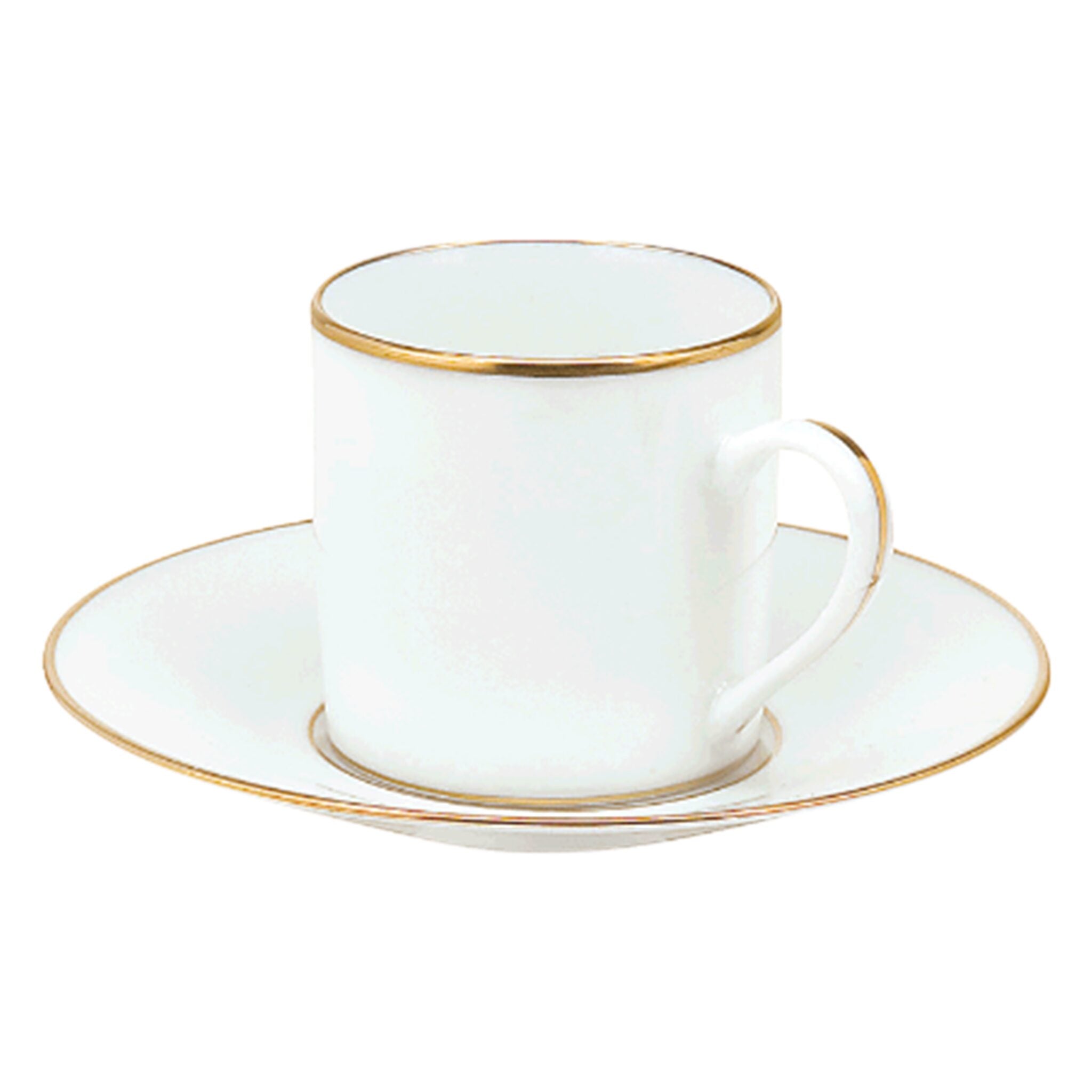 Christofle Gilded Porcelain Demitasse Cup and Saucer in porcelain on a white background