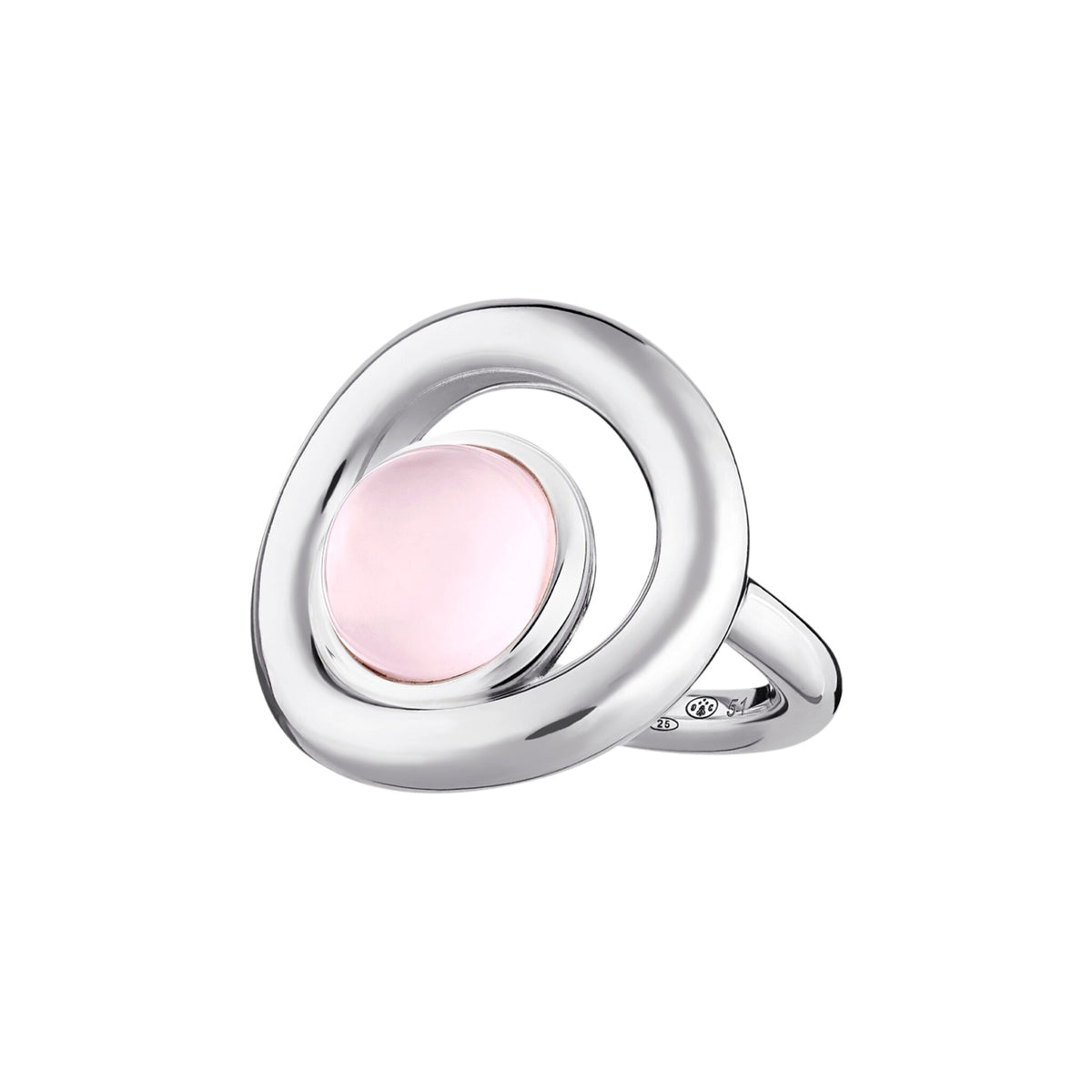 Christofle Idole de Christofle Cabochon Sterling Silver Ring with Rose Quartz on a white background