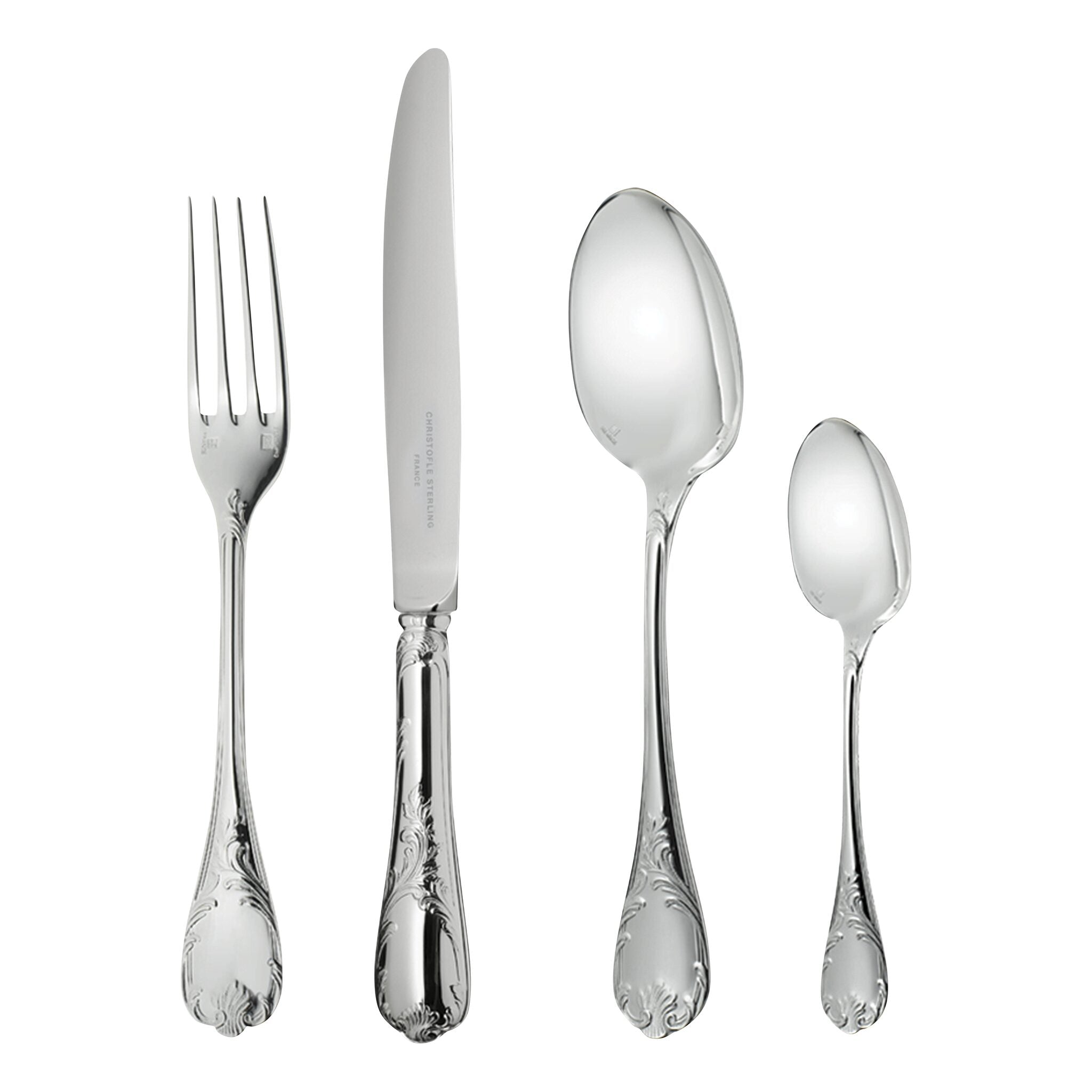 Christofle Marly 5-Piece Sterling Silver Flatware Set in sterling silver on a white background