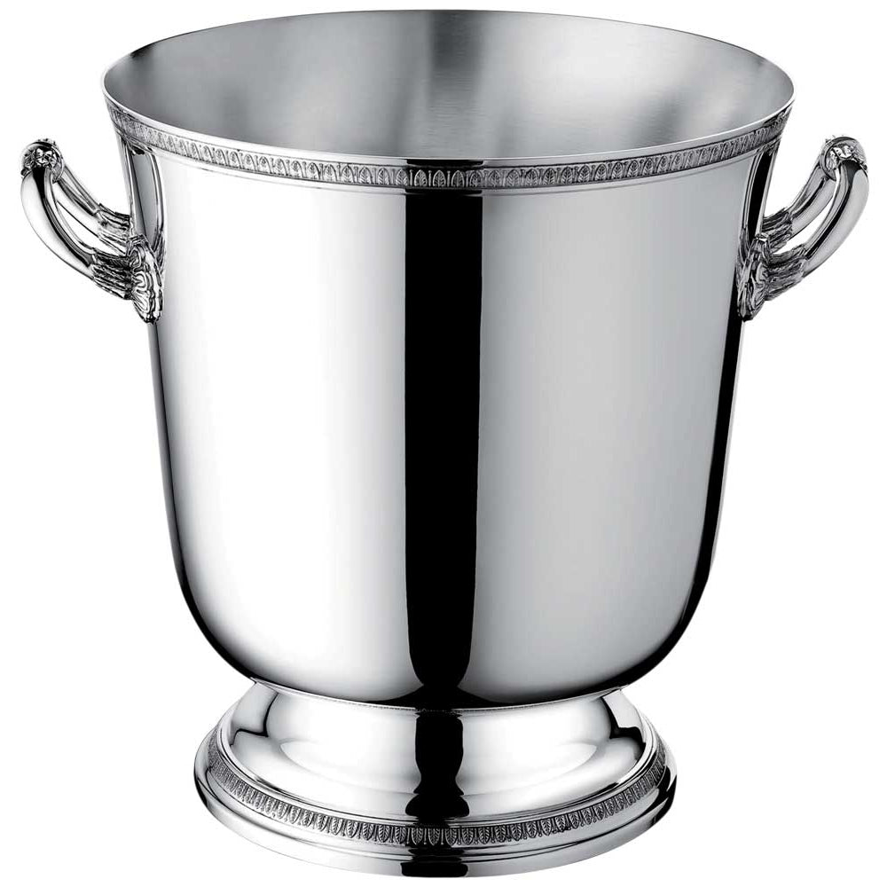 christofle malmaison silver-plated champagne cooler bucket with a pedestal and handles on two sides