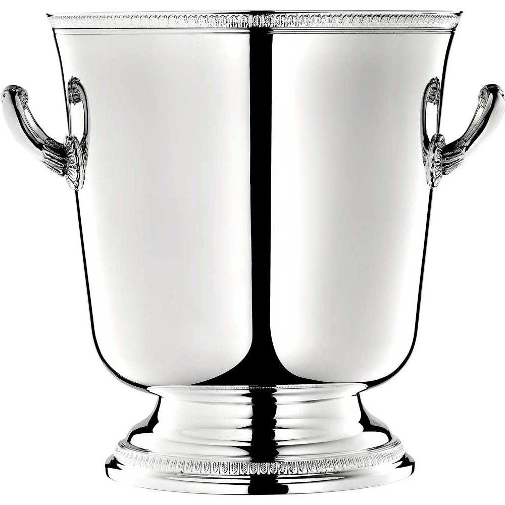christofle malmaison silver-plated champagne cooler bucket with a pedestal and handles on two sides