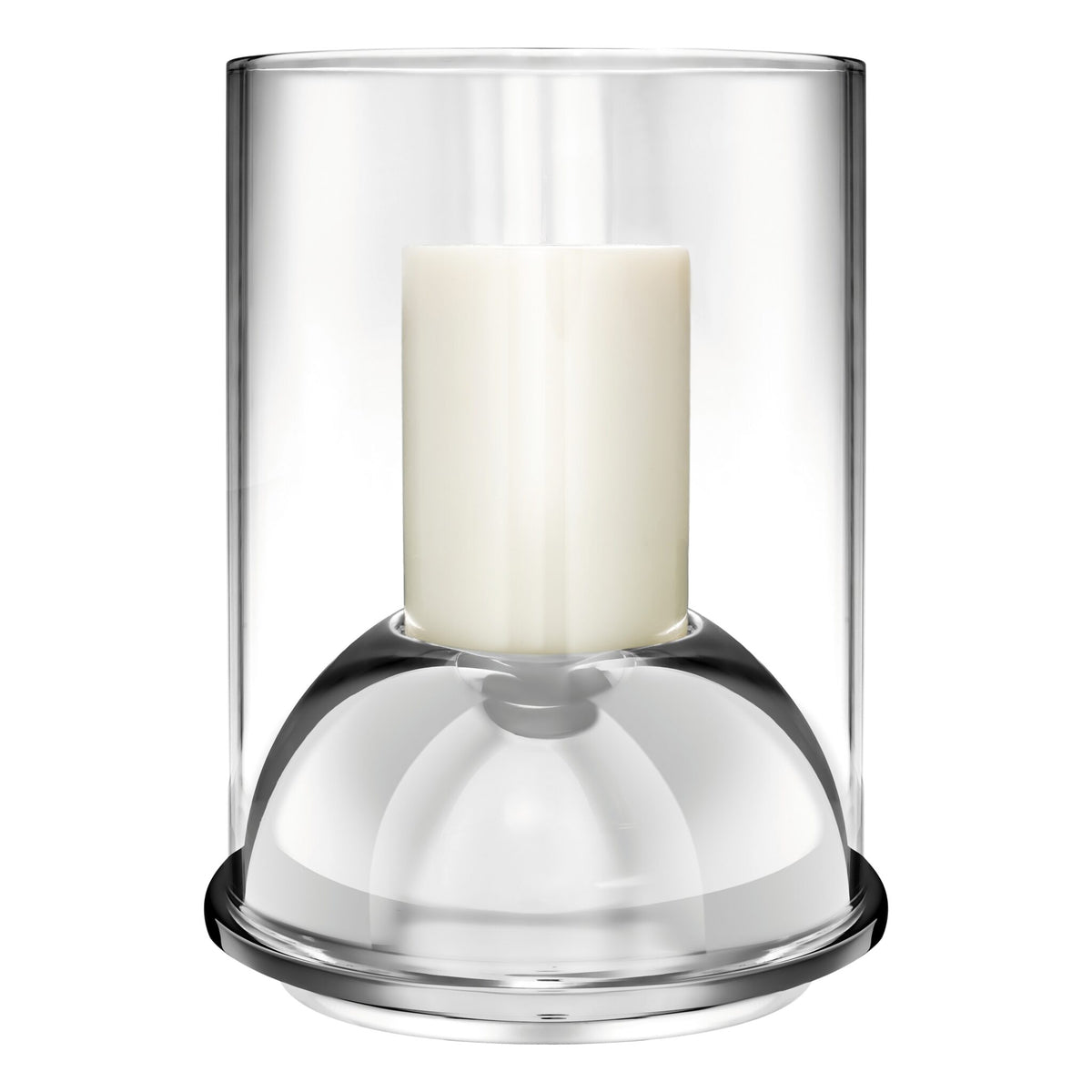 Christofle Oh de Christofle Large Stainless Steel & Glass Hurricane on a white background