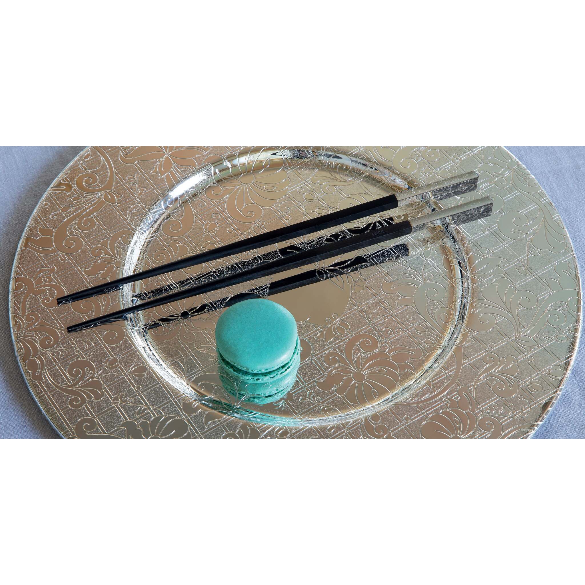 Christofle Black Japanese Chopsticks in silver-plate on a white background