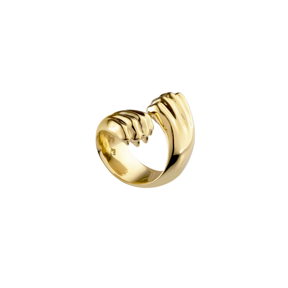 Christofle Patte de Lion 24K Gilded Sterling Silver Cross Ring on a white background