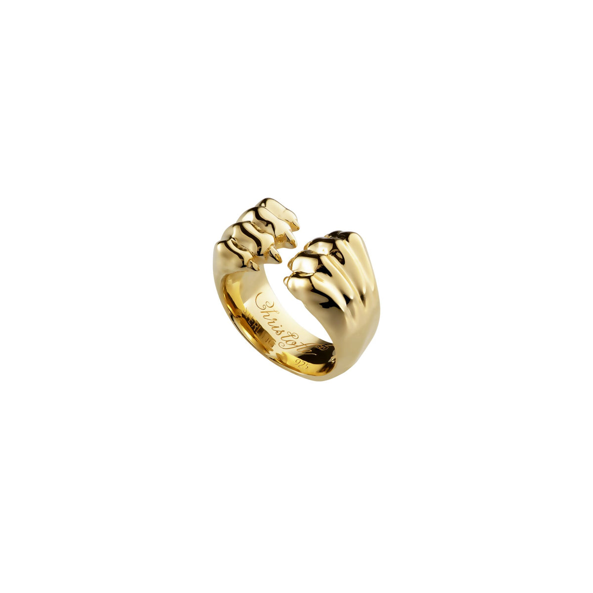 Christofle Patte de Lion 24K Gilded Sterling Silver Open Ring on a white background