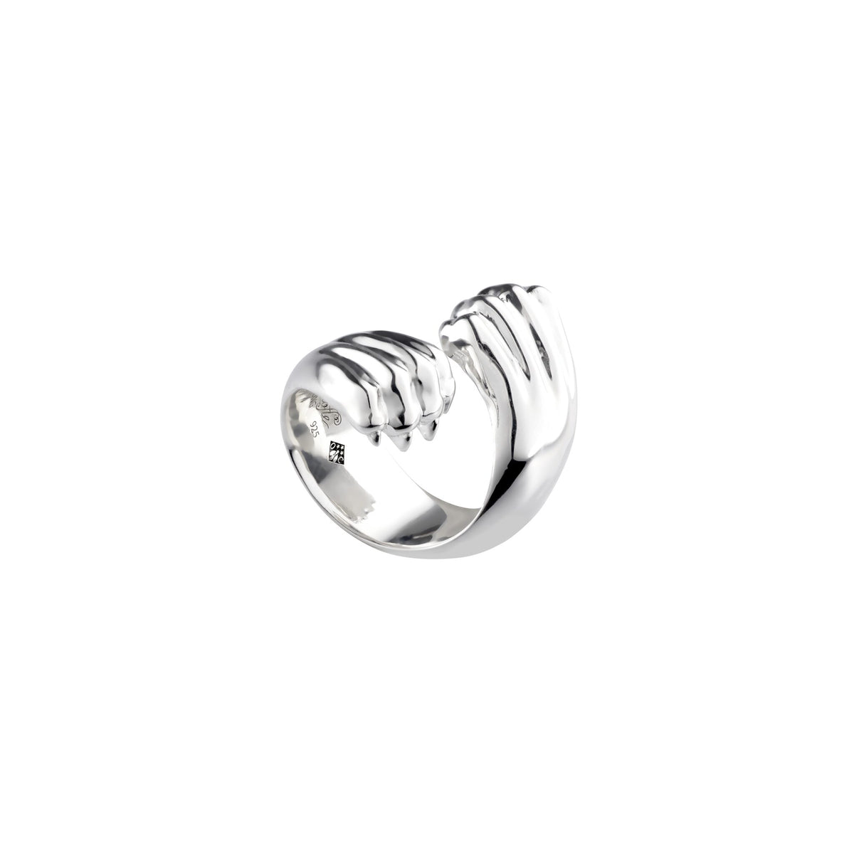 Christofle Patte de Lion Rhodium-Plated Sterling Silver Cross Ring on a white background