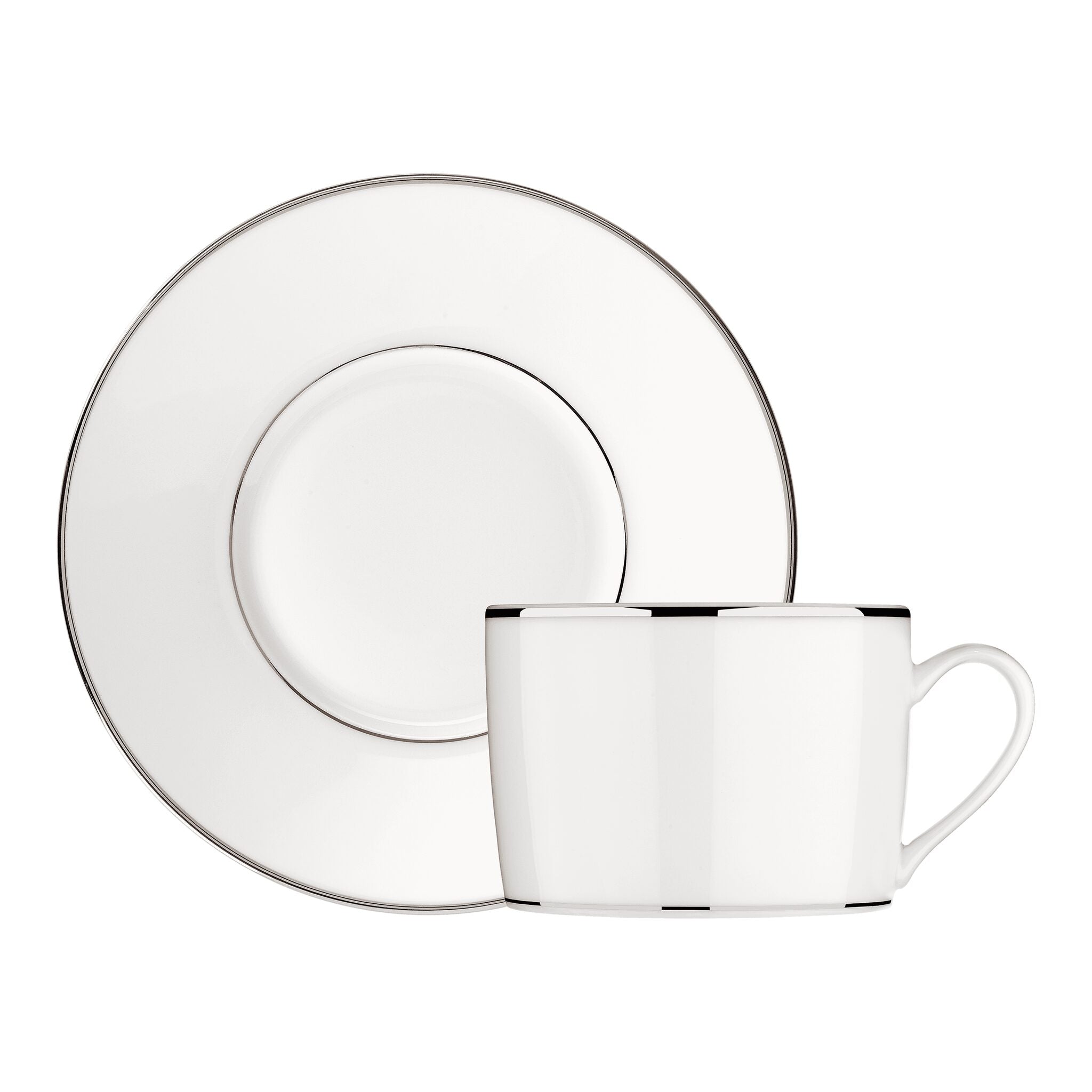Christofle Albi Porcelain Coffee/Tea Cup and Saucer in porcelain on a white background