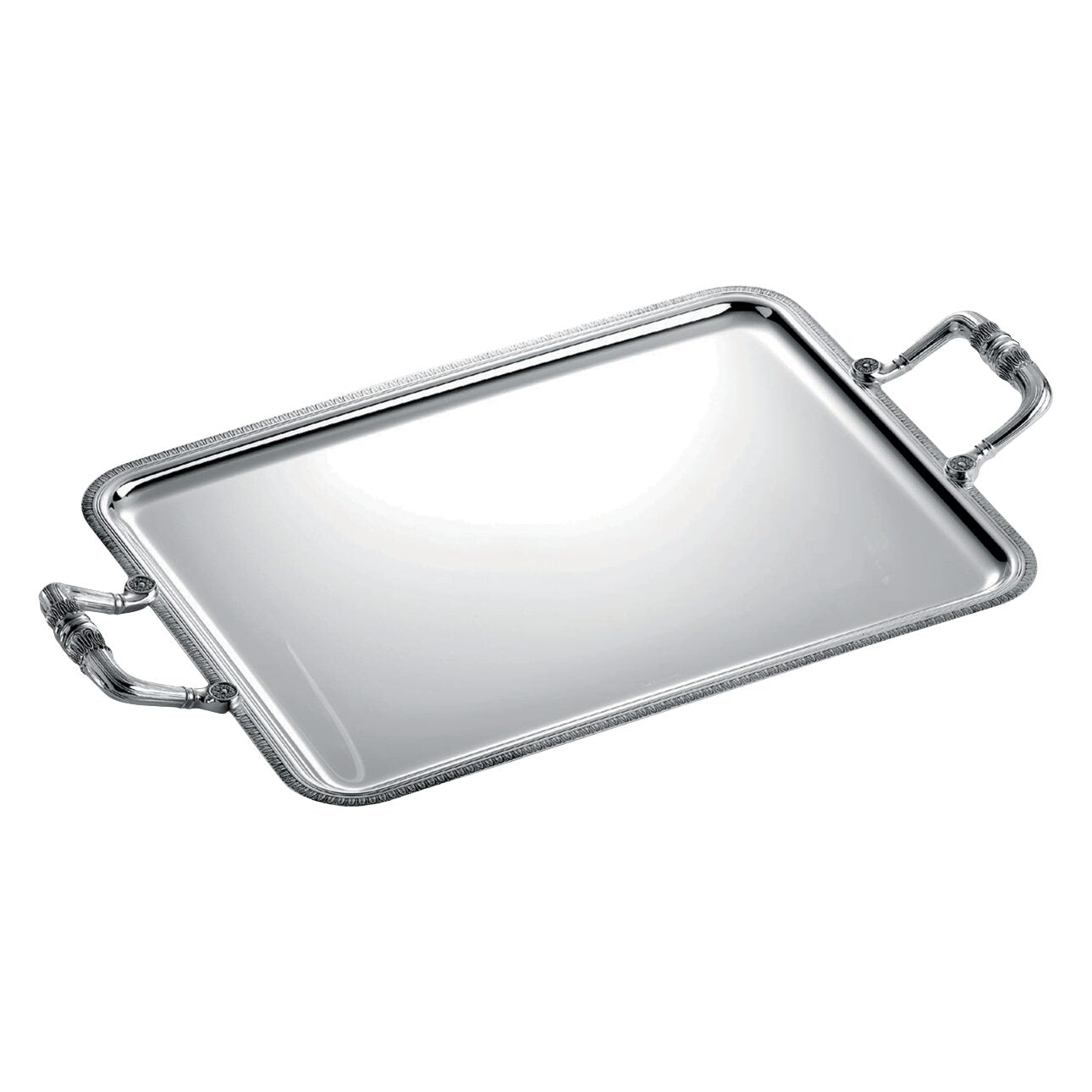 Christofle Malmaison Silver-Plated Rectangular Serving Tray with Handles in silver-plate on a white background