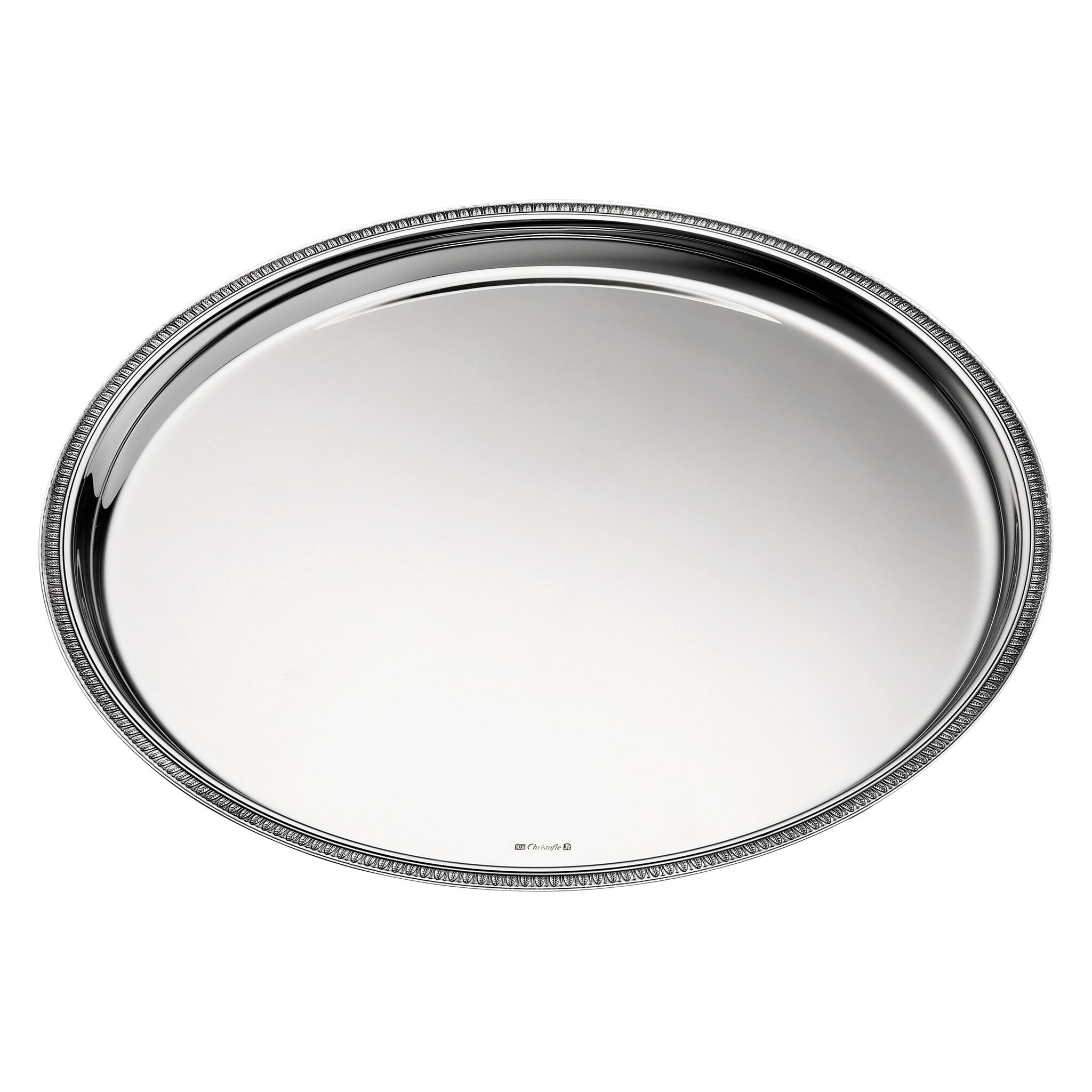 Christofle Malmaison Silver-Plated Round Tray 15 in in silver-plate on a white background