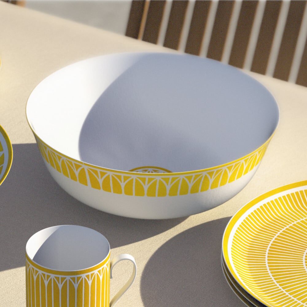 Christofle Malmaison Porcelain Salad Serving Bowl in porcelain on a white background