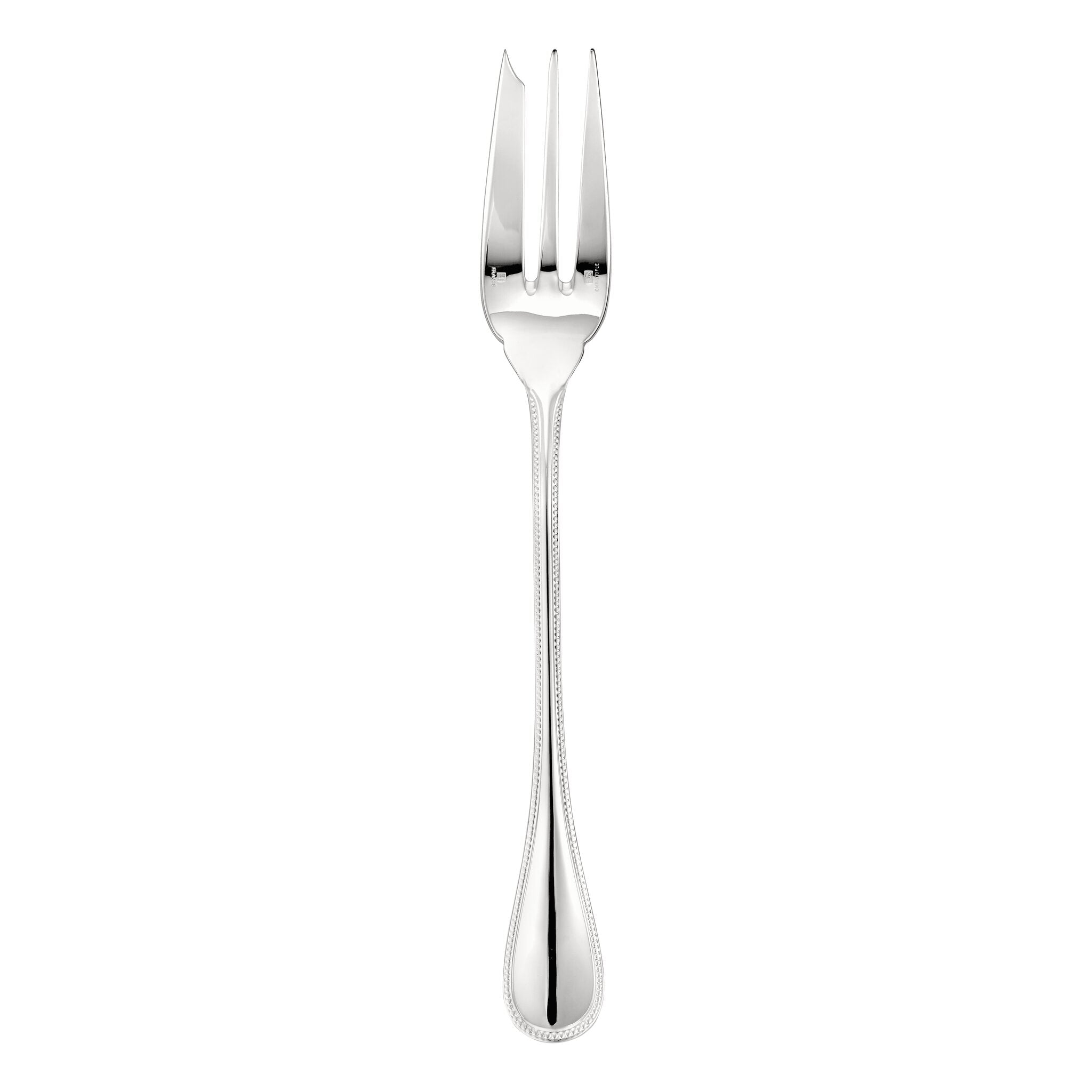 Christofle Perles Silver-Plated Serving Fork in silver-plate on a white background