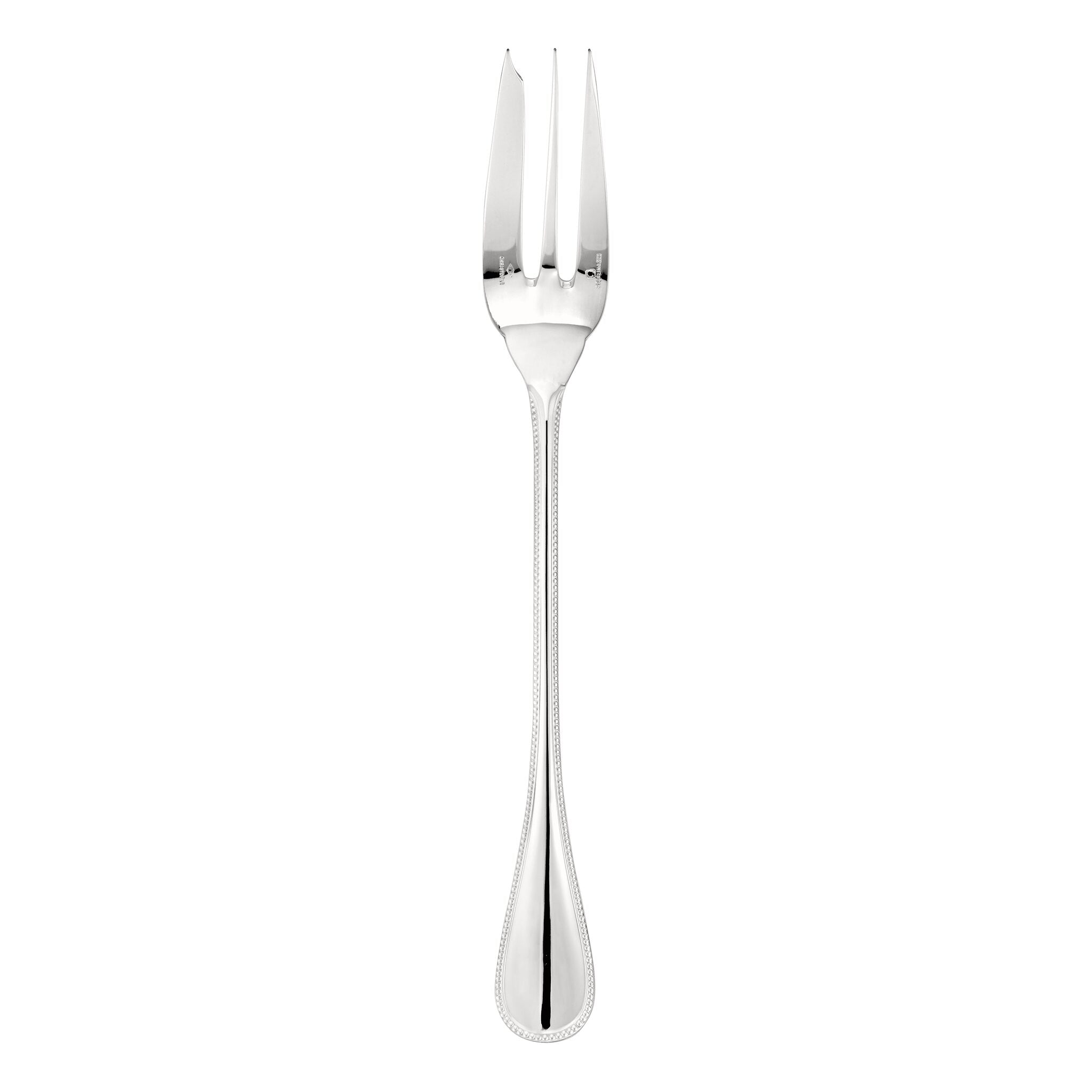 Christofle Perles Sterling Silver Serving Fork in sterling silver on a white background